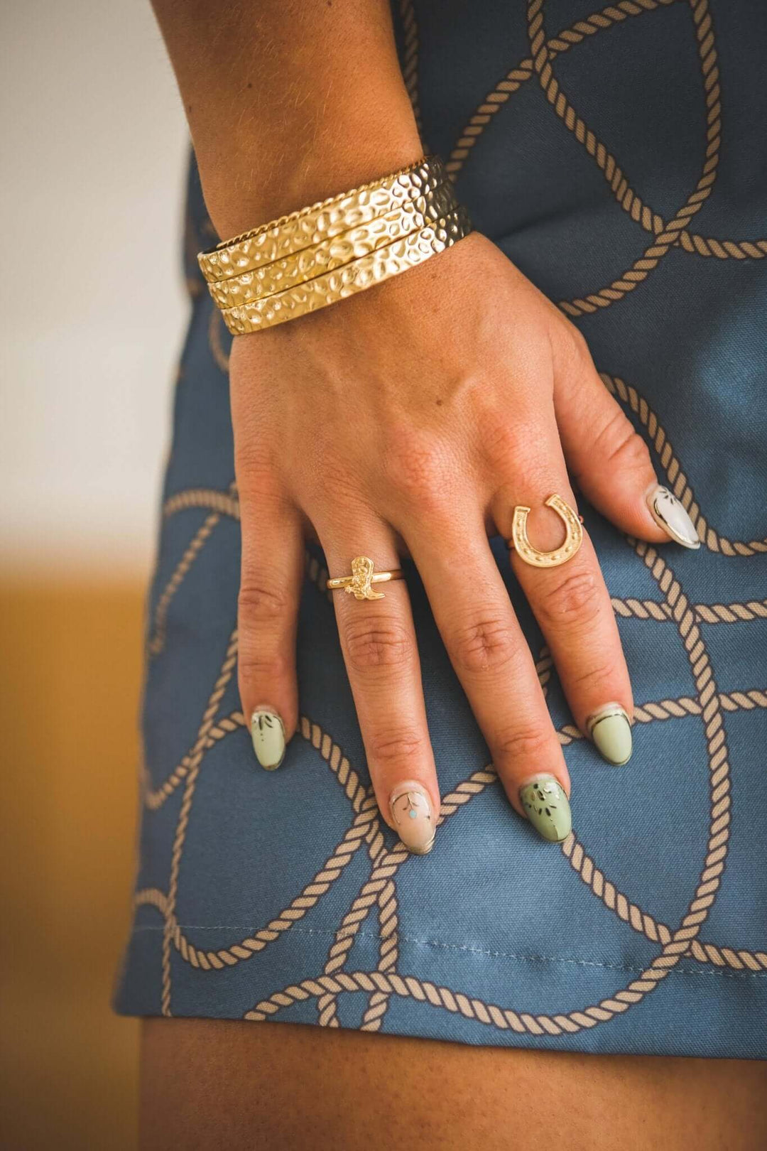 .5" 18K Gold Plated Adjustable Ring Set - Cowgirl Charm