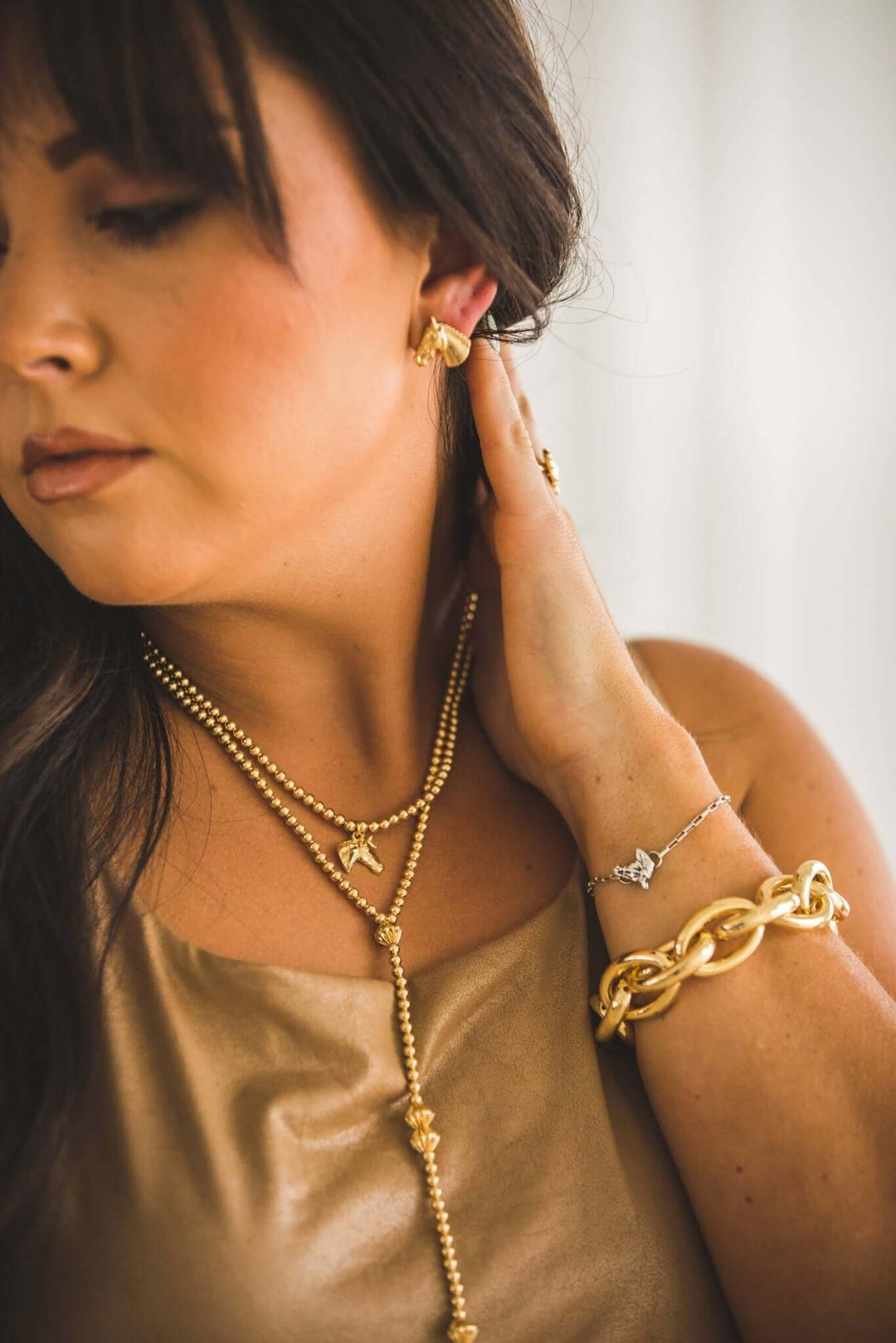 .5" 18K Gold Plated Burnished Horse Head Stud Earring - Cowgirl Charm