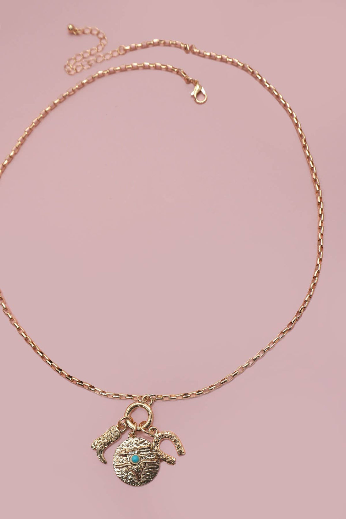 CLUSTER CHARM NECKLACE-WESTERN BOOT HORSESHOE |