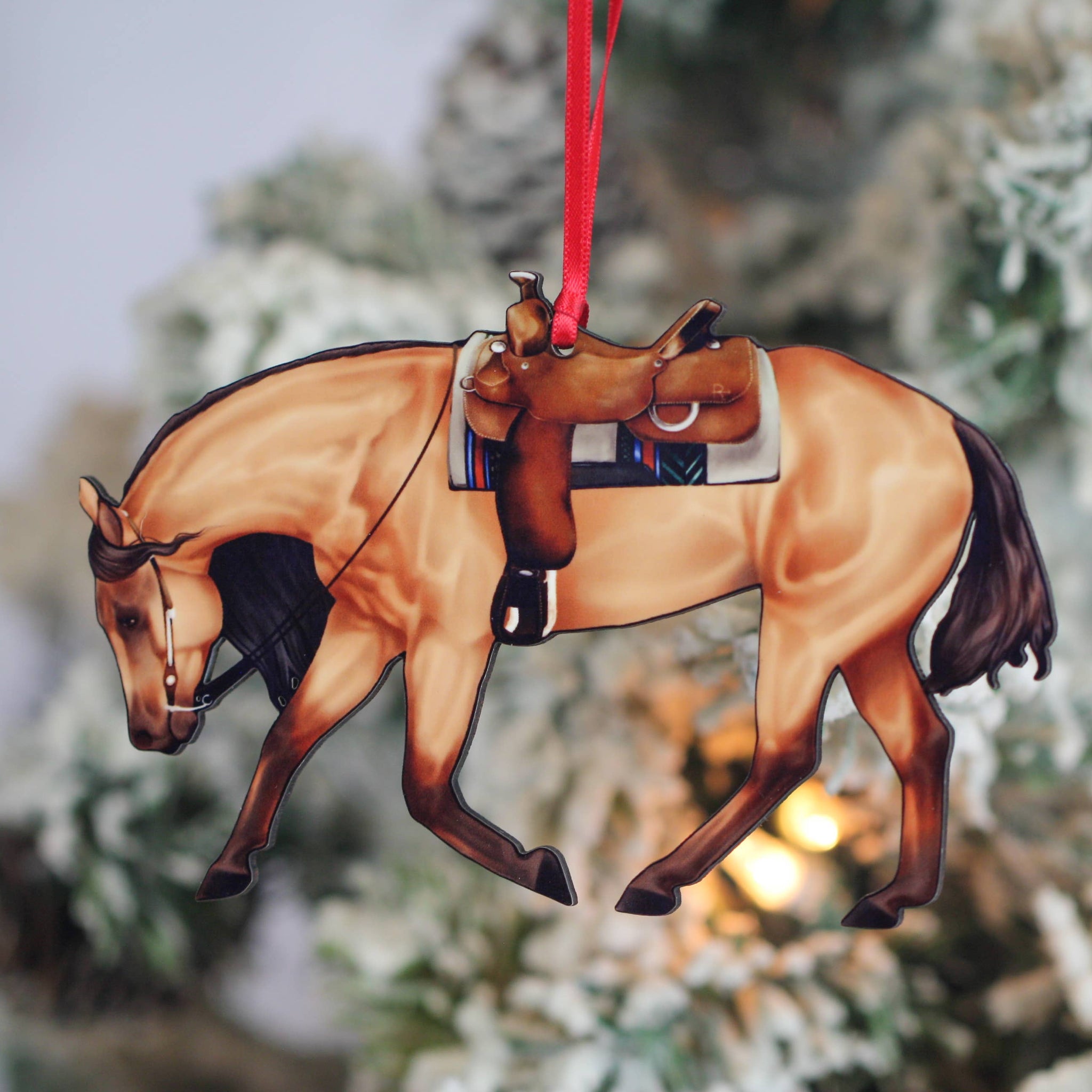 Red Dun Western Riding Ranch Horse Decor Christmas Ornament