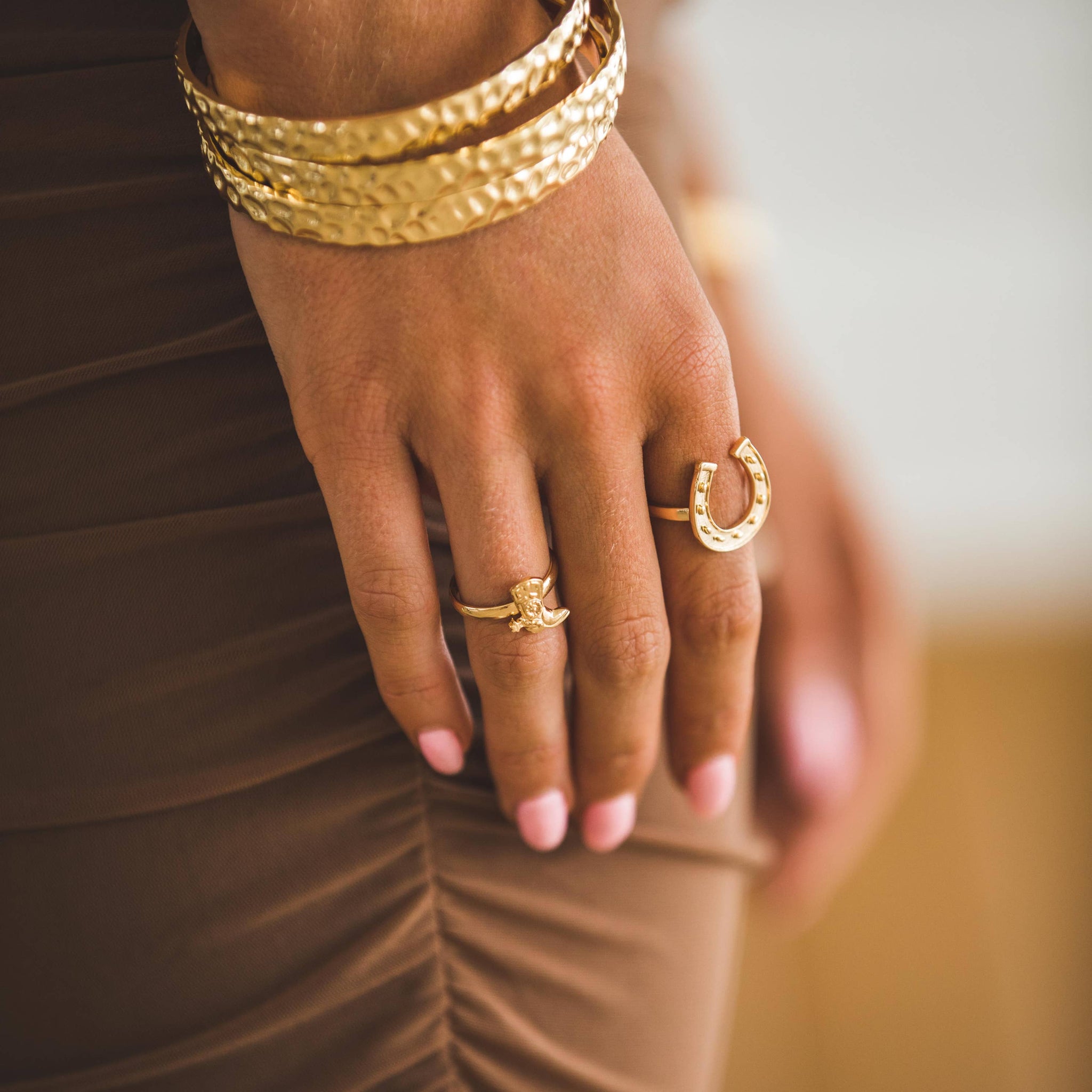 18K Gold Plated 3 Hammered Bangles
