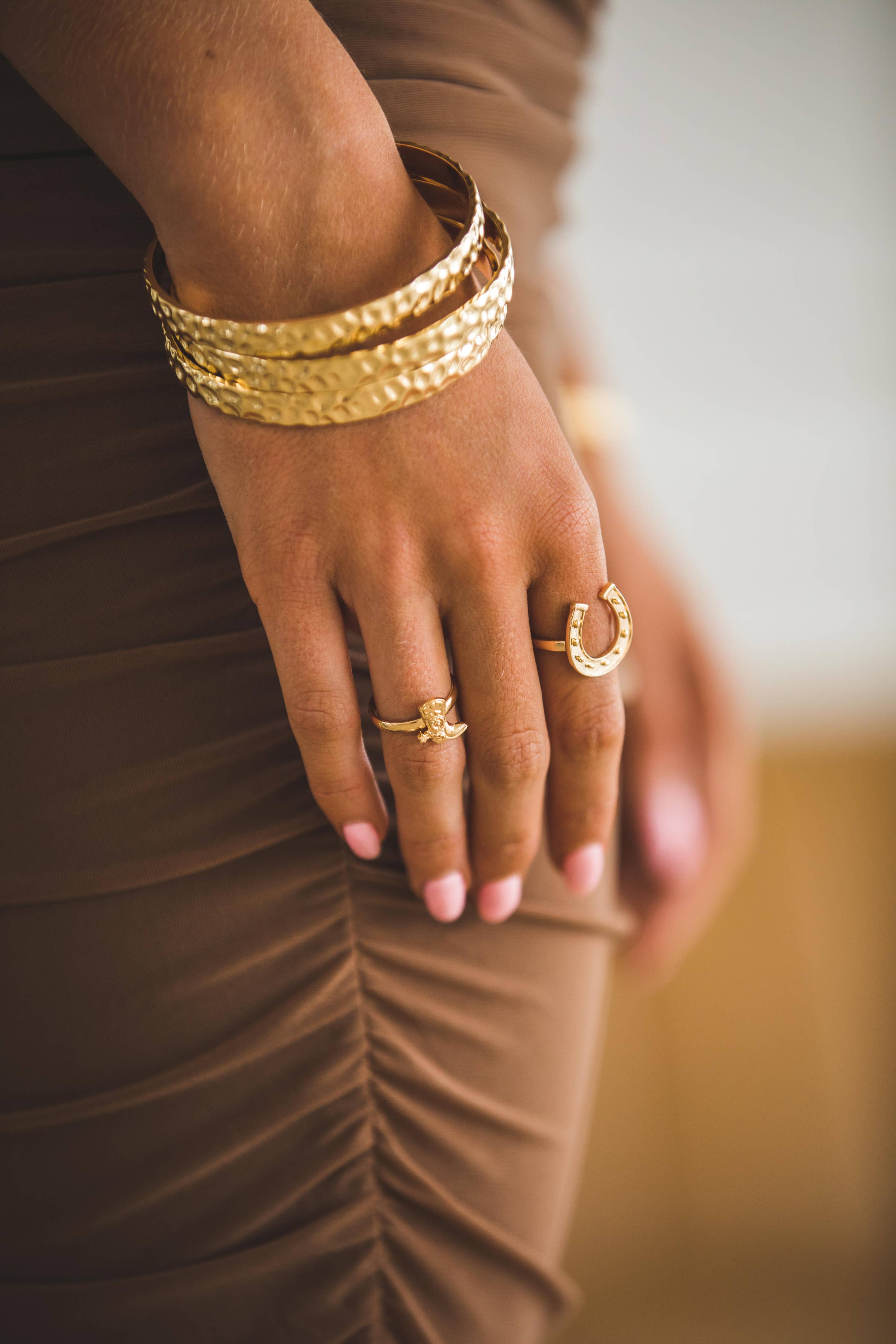 18K Gold Plated 3 Hammered Bangles