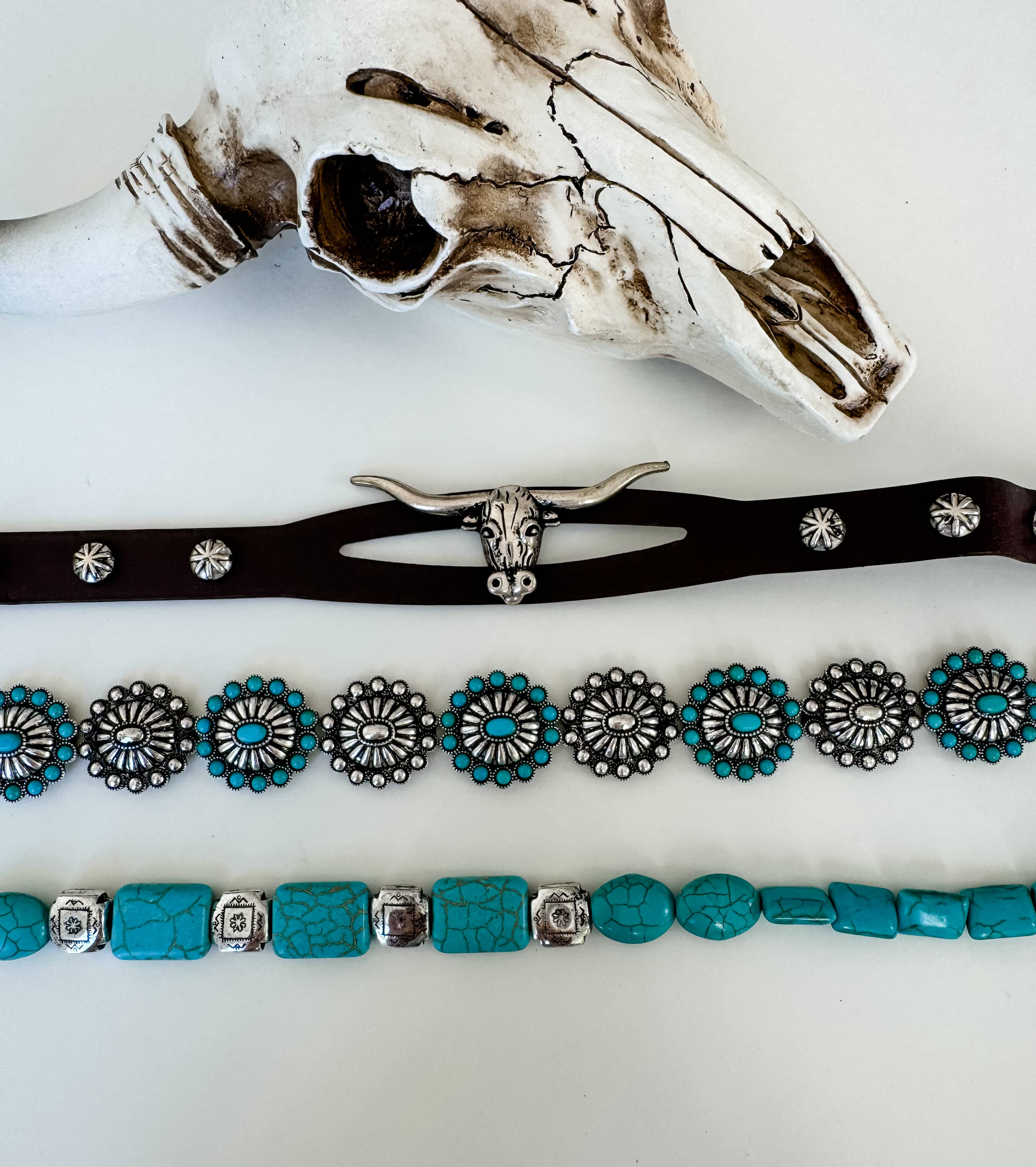 Western Hat Band - Concho, stone, longhorn steer