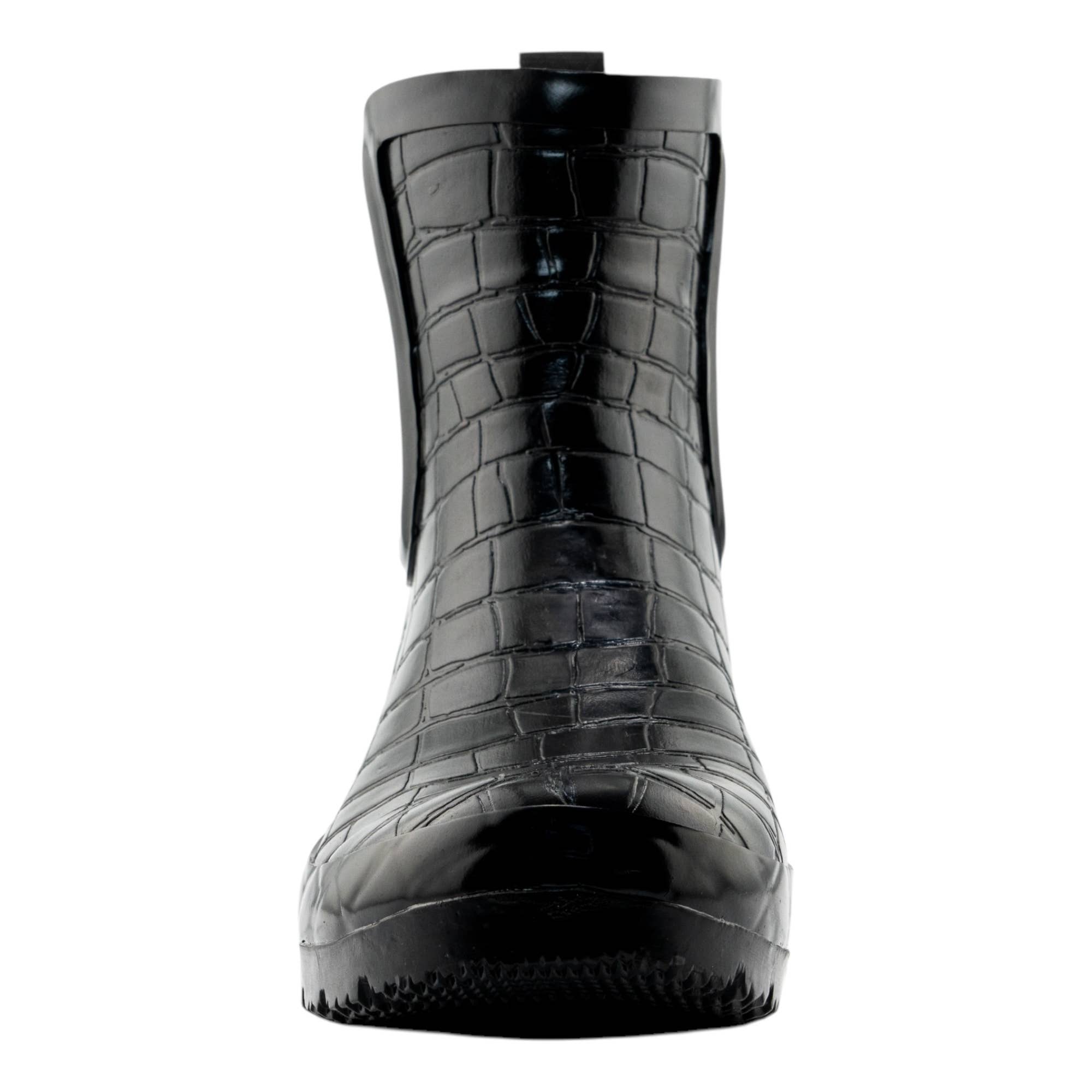 CHELSEA BLACK CROC EMBOSS WOMEN'S ANKLE RAIN BOOTS
