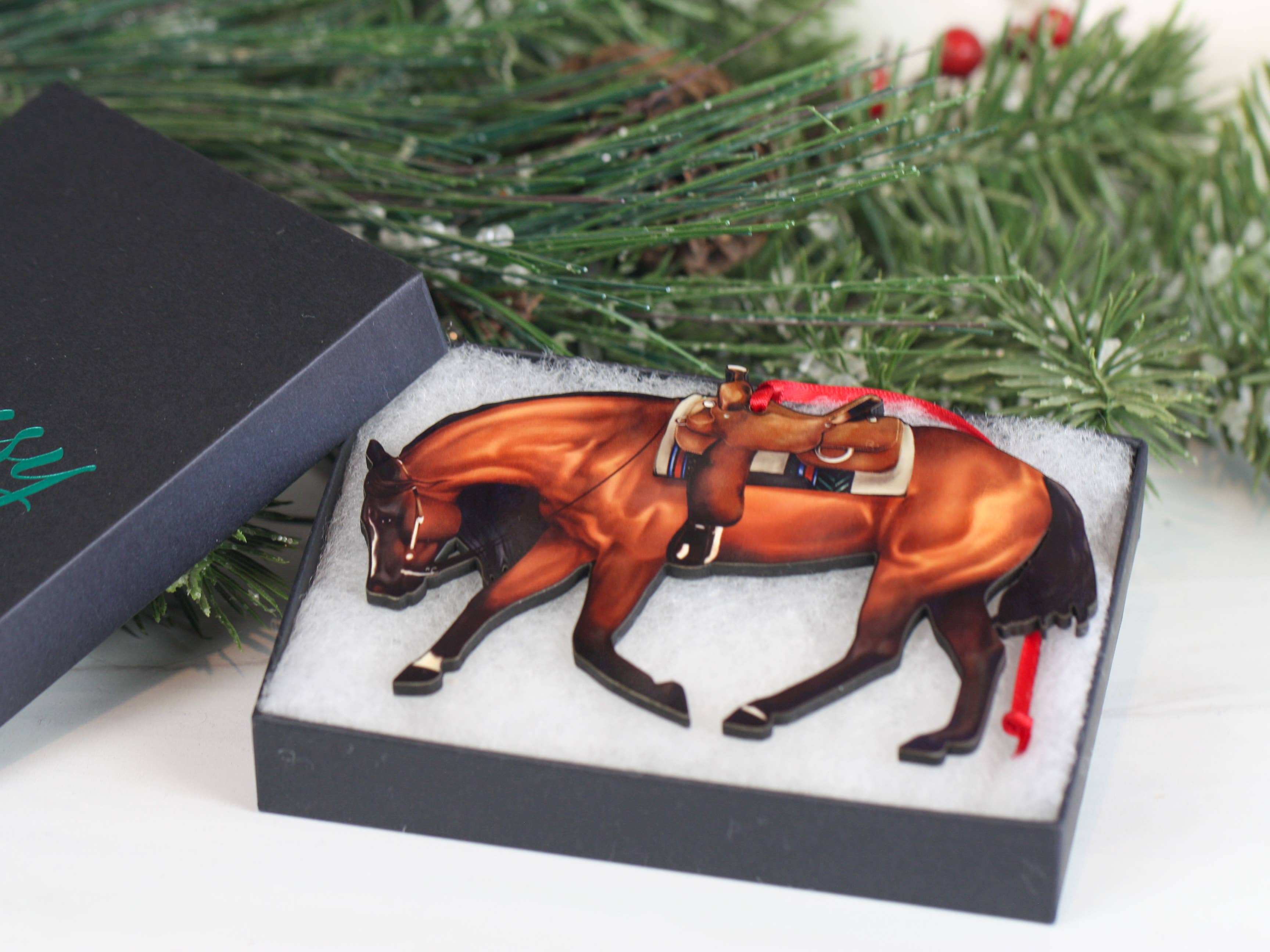 Bay Western Riding Quarter Horse Ranch Christmas Ornaments