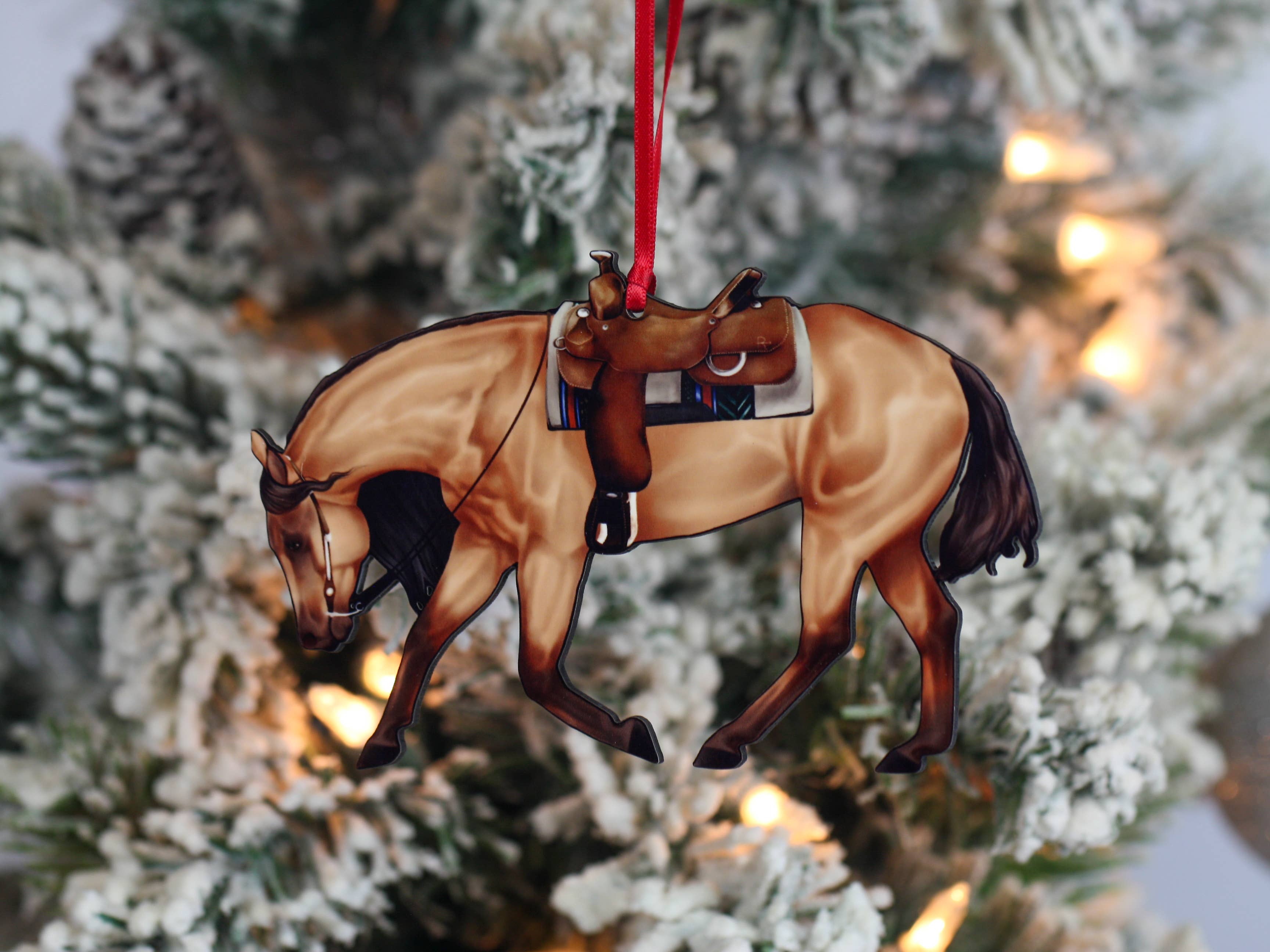 Red Dun Western Riding Ranch Horse Decor Christmas Ornament