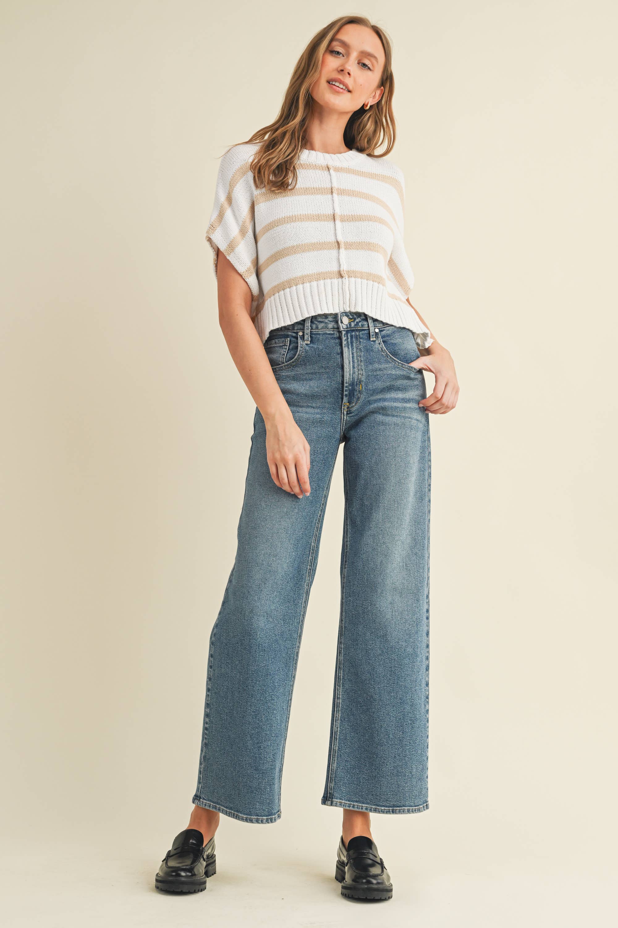 CSW13591 - STRIPED KNIT CROPPED SWEATER VEST