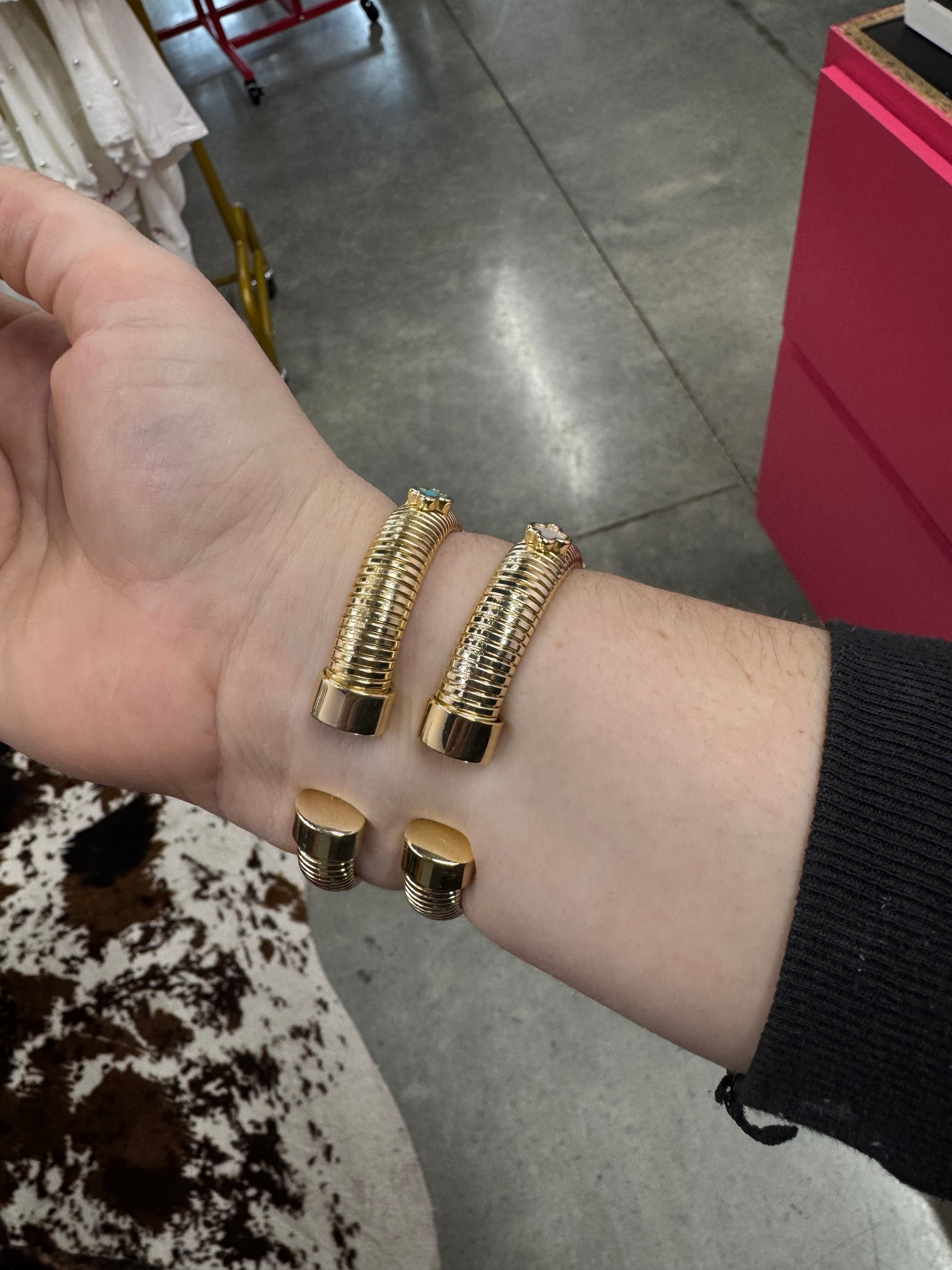 Gold Cuff Bracelet With Flower Pendant