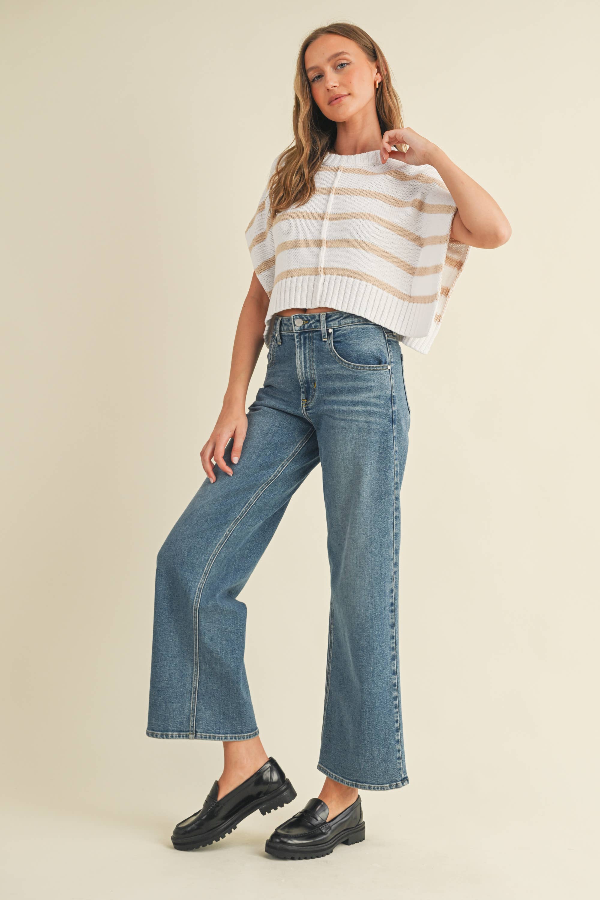 CSW13591 - STRIPED KNIT CROPPED SWEATER VEST