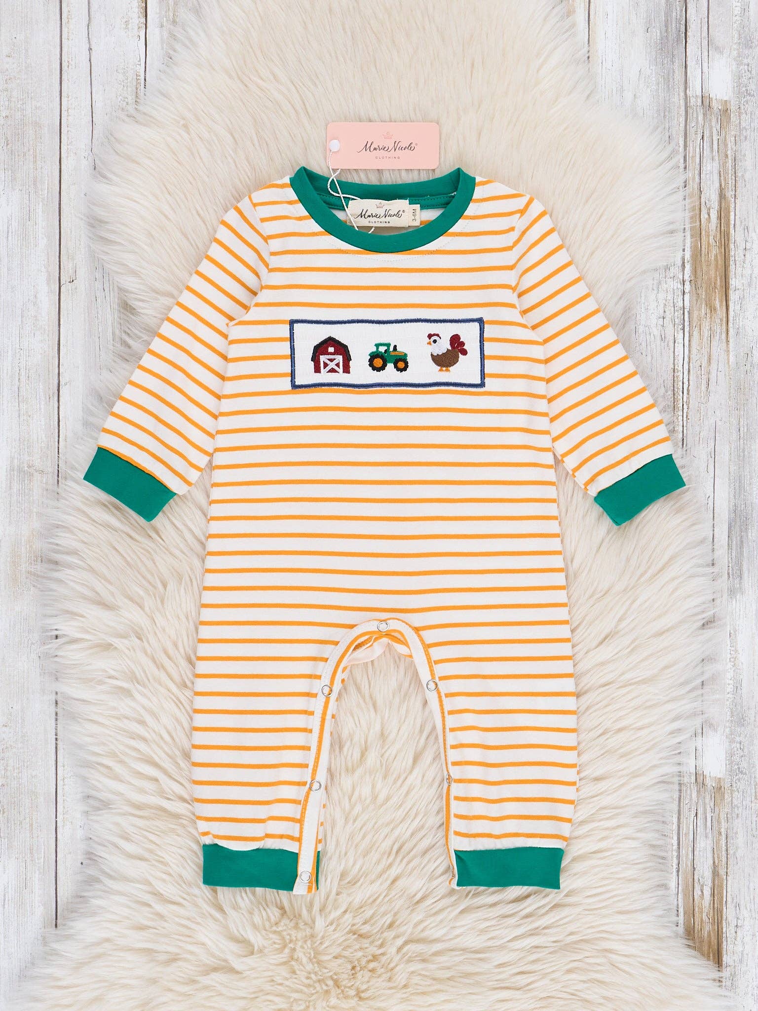Down on the Farm Smocked Striped Romper
