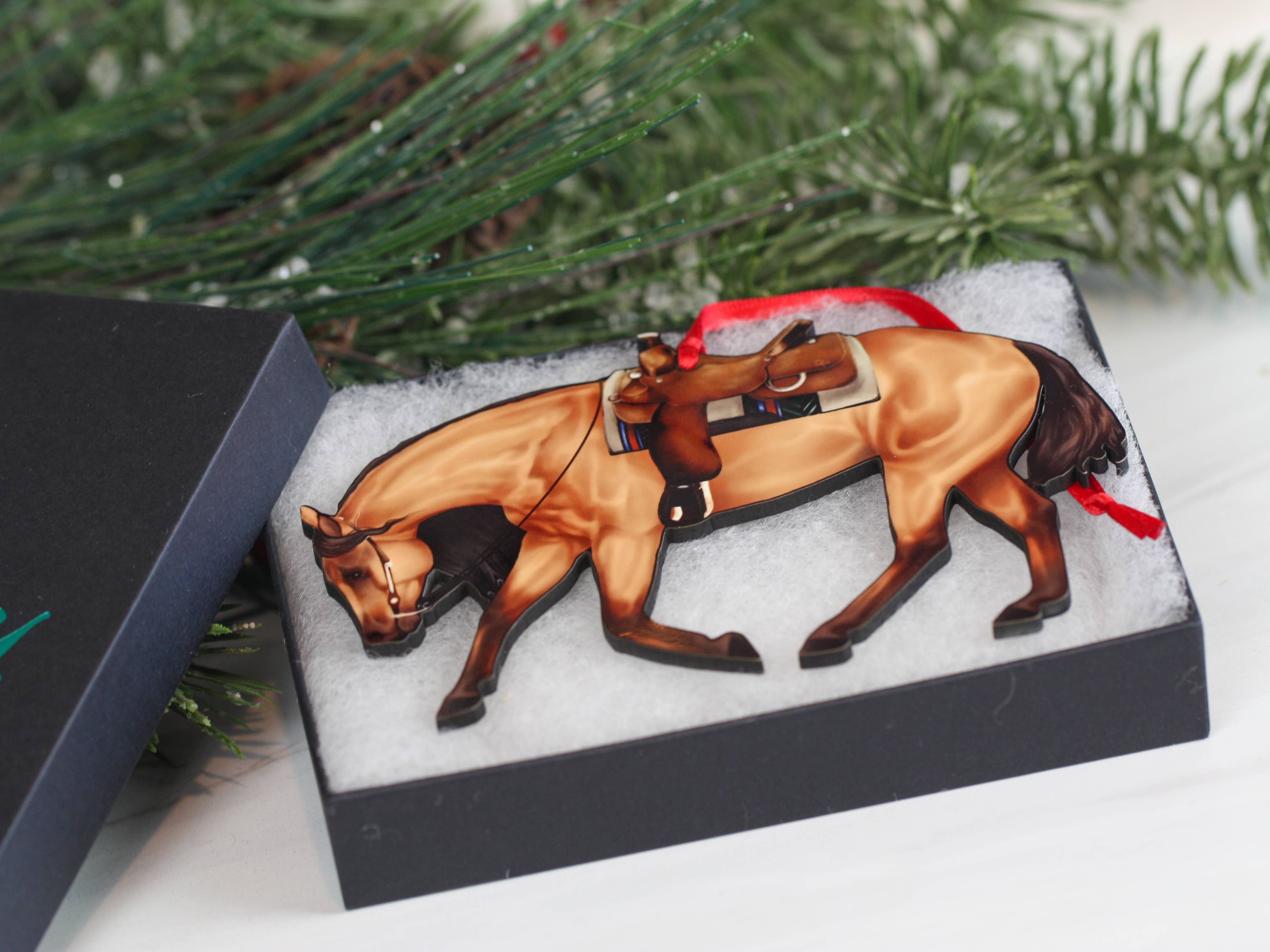 Red Dun Western Riding Ranch Horse Decor Christmas Ornament