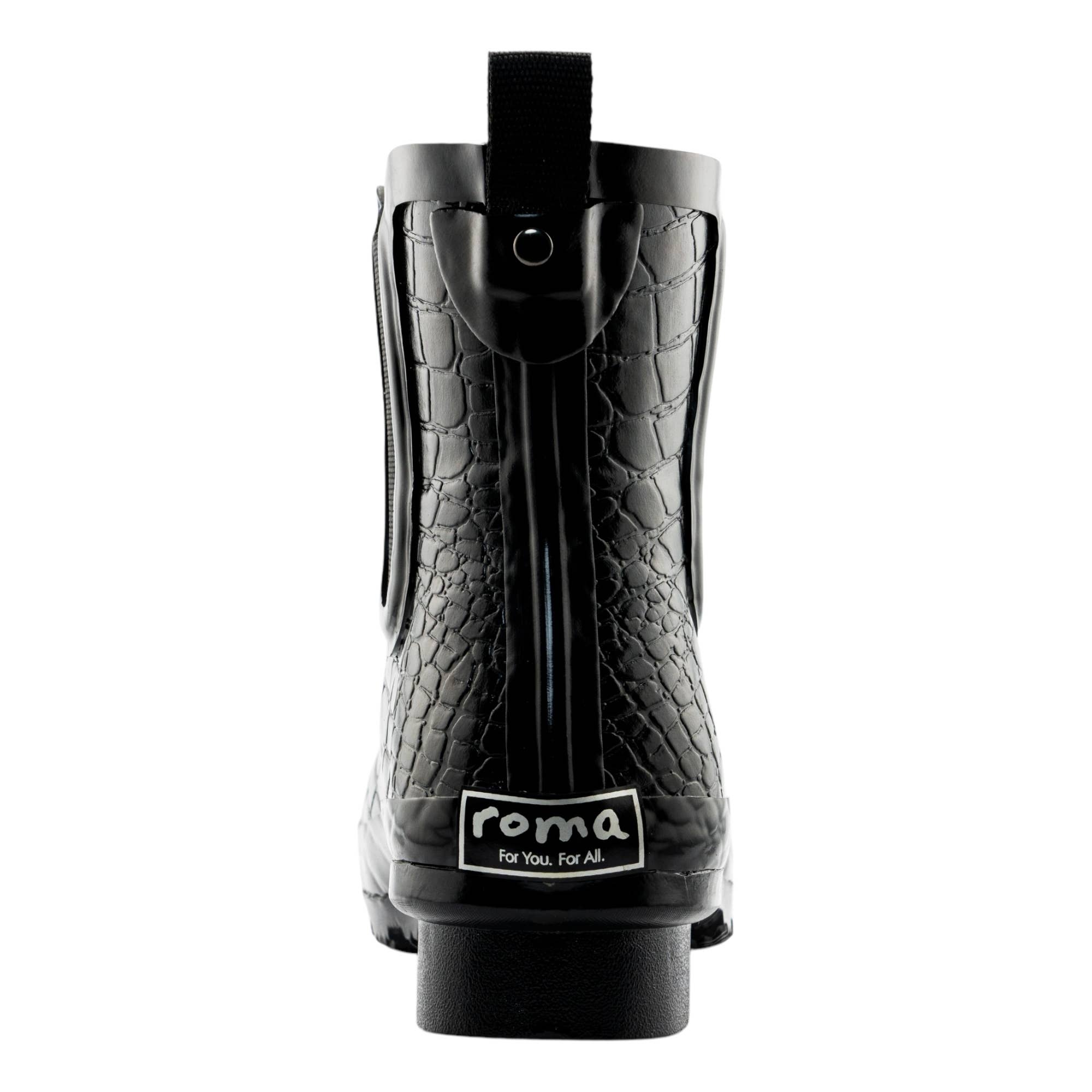 CHELSEA BLACK CROC EMBOSS WOMEN'S ANKLE RAIN BOOTS