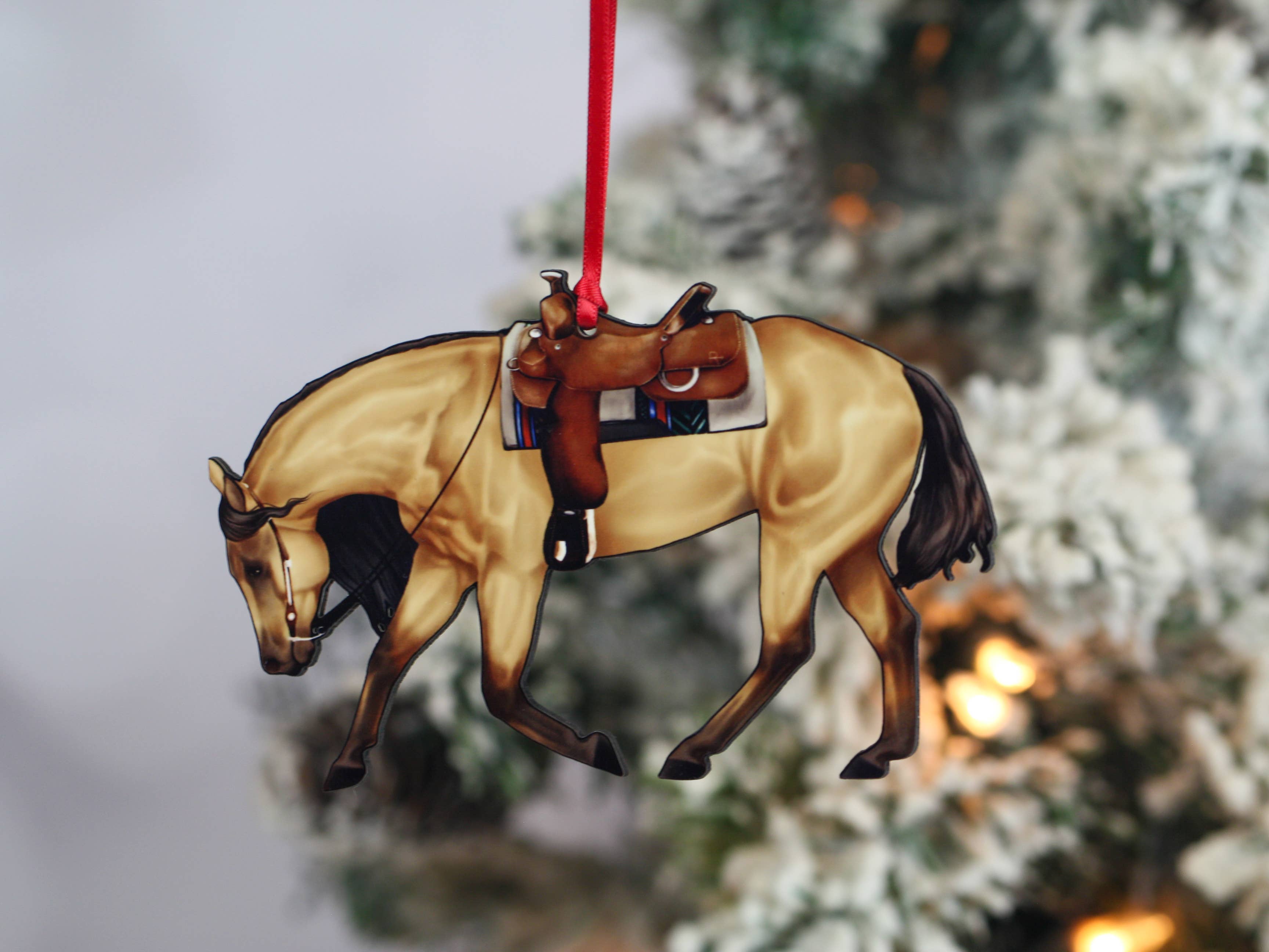 Buckskin Western Riding Quarter Horse Christmas Ornaments