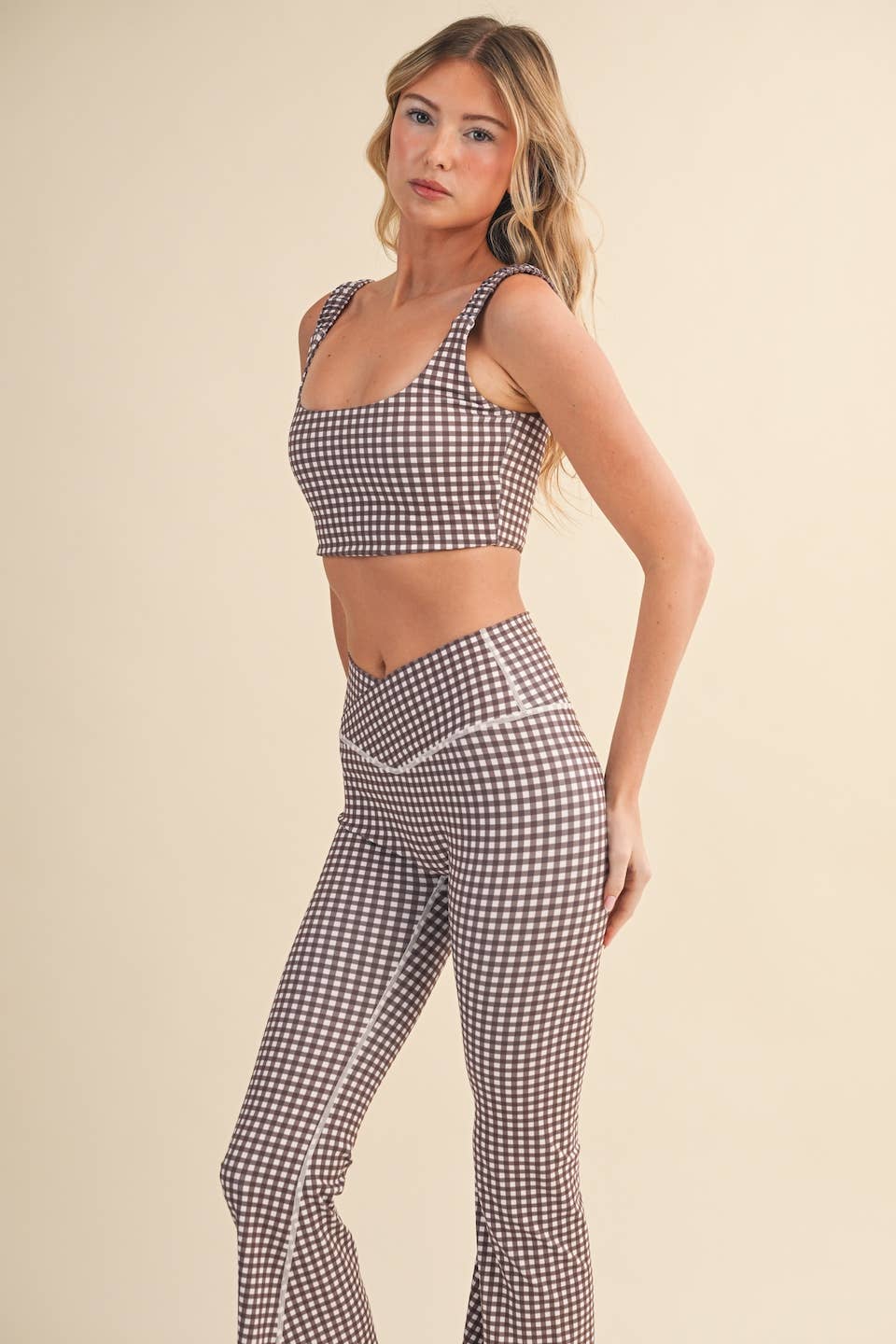 Gingham Print Ruched Bra Top