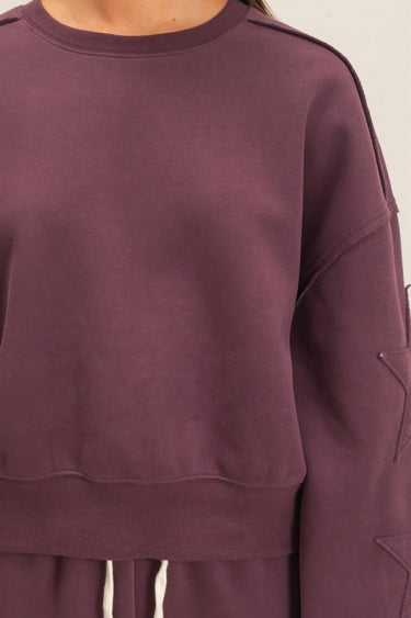 Plum Star Sleeve Sweatshirt | Cozy Oversized Boutique Pullover