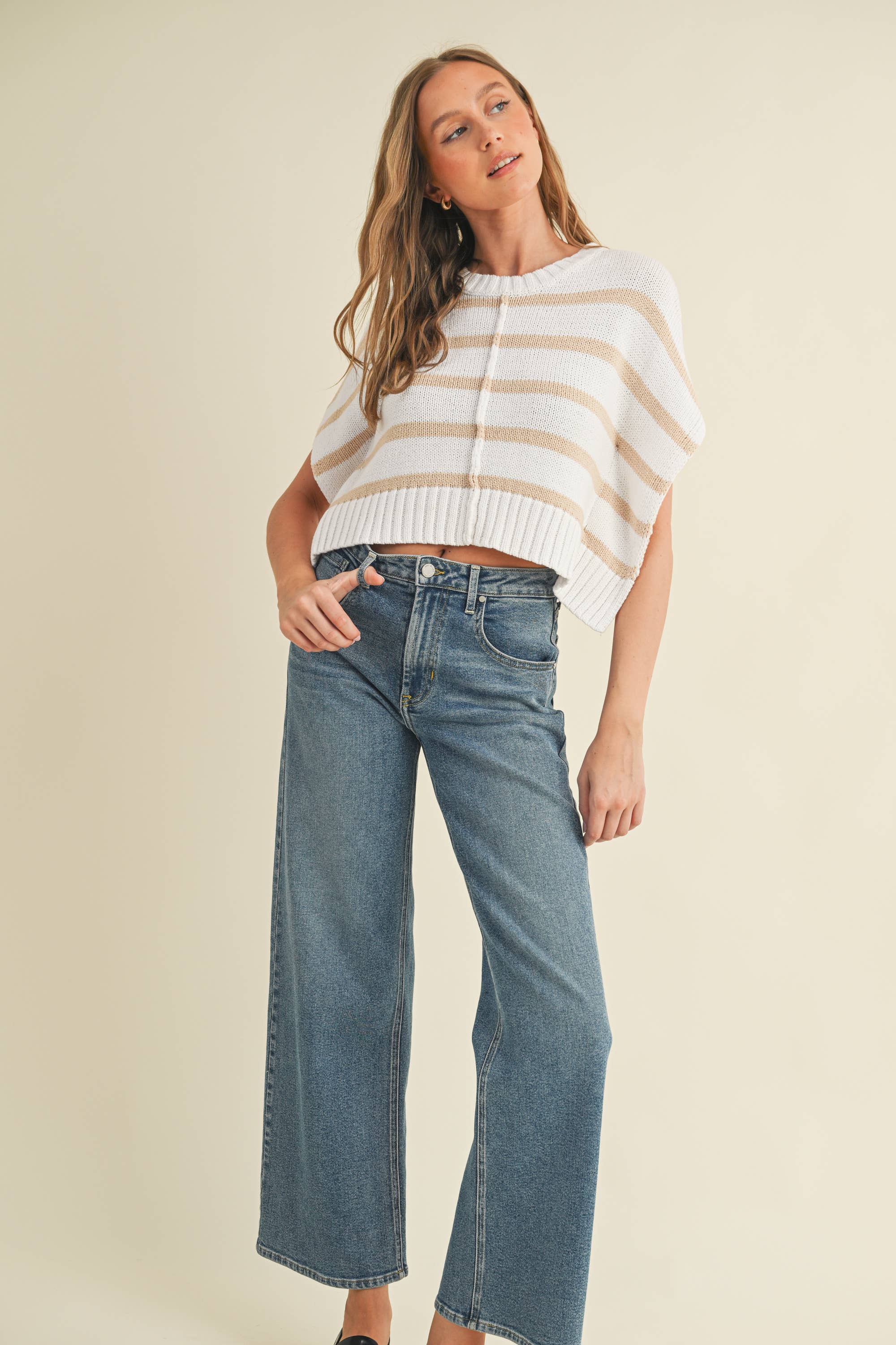 CSW13591 - STRIPED KNIT CROPPED SWEATER VEST