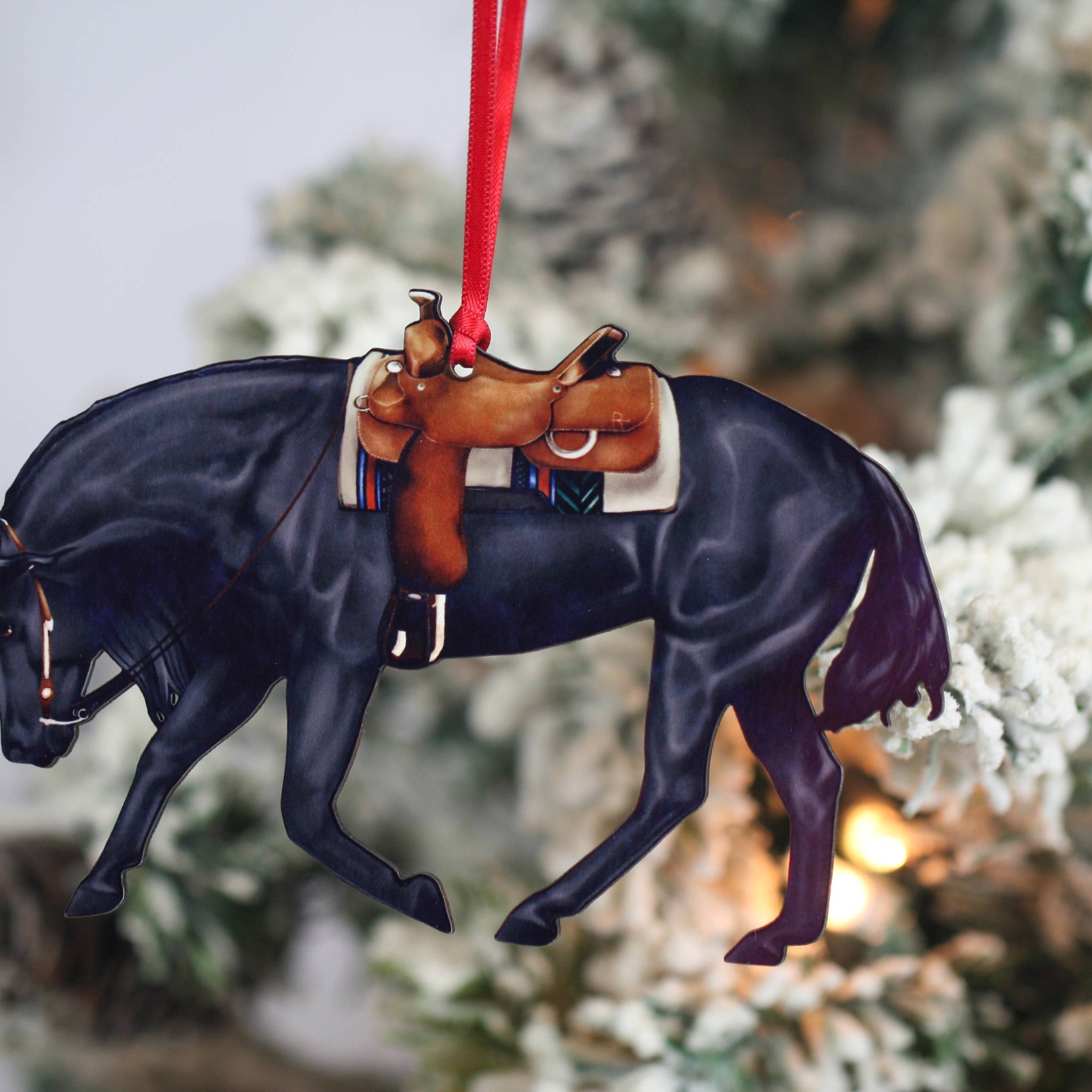 Black Western Riding Quarter Horse Ranch Christmas Ornaments