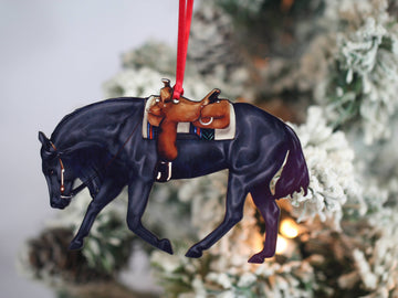 Black Western Riding Quarter Horse Ranch Christmas Ornaments
