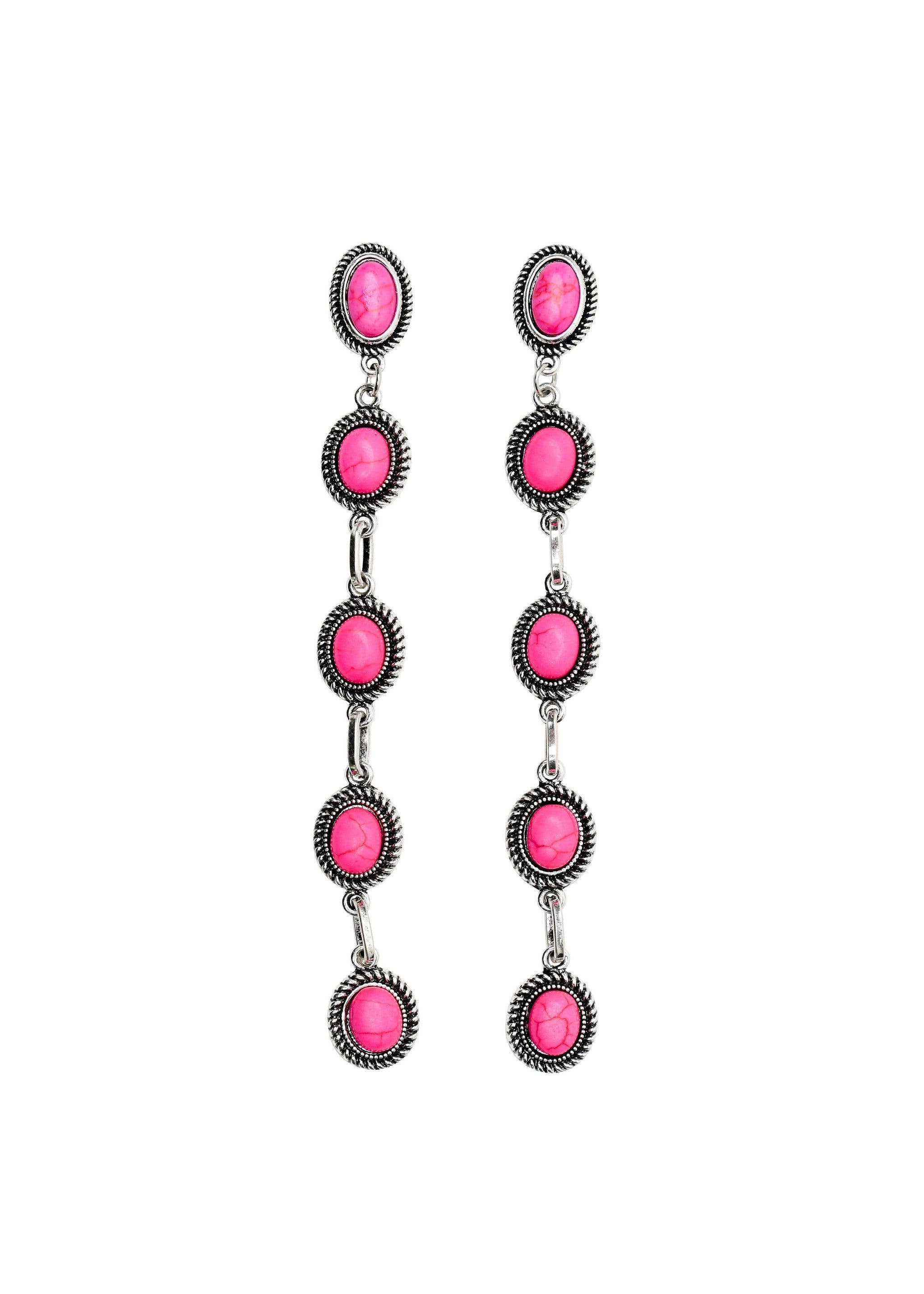 Pink 5 Stone Drop Post Earring