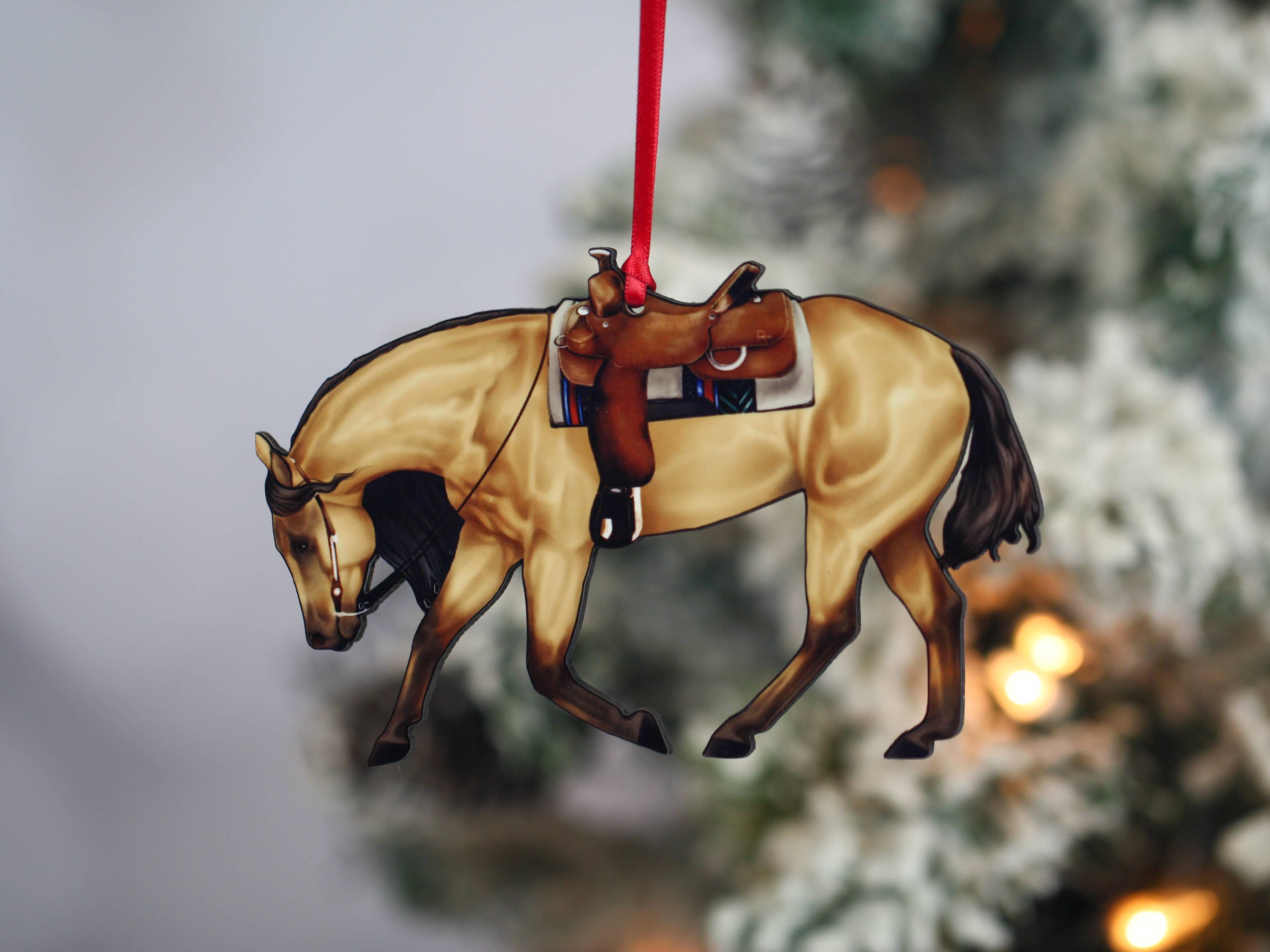 Buckskin Western Riding Quarter Horse Christmas Ornaments