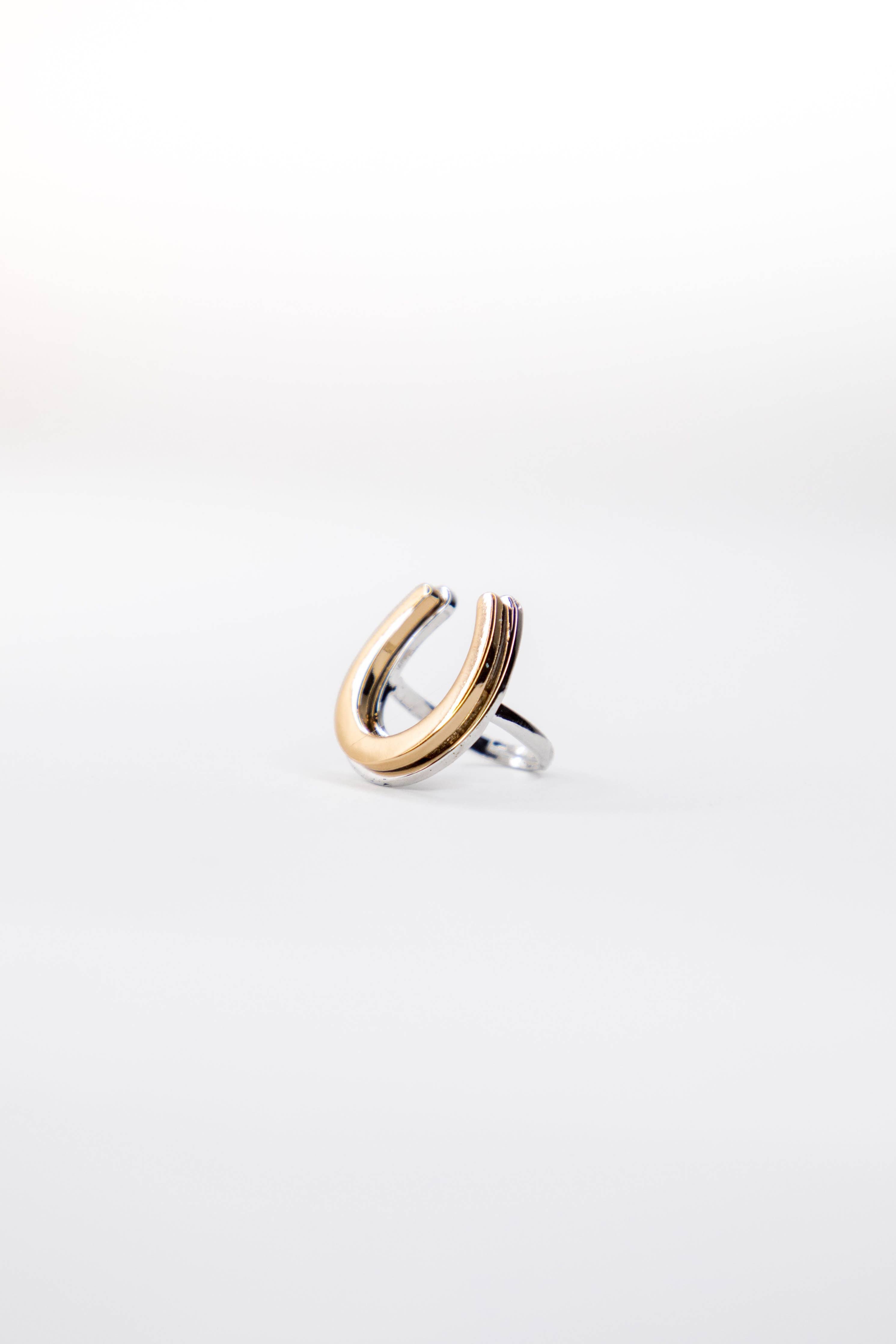 18K Two Toned Plated Adjustable Horsehoe Ring