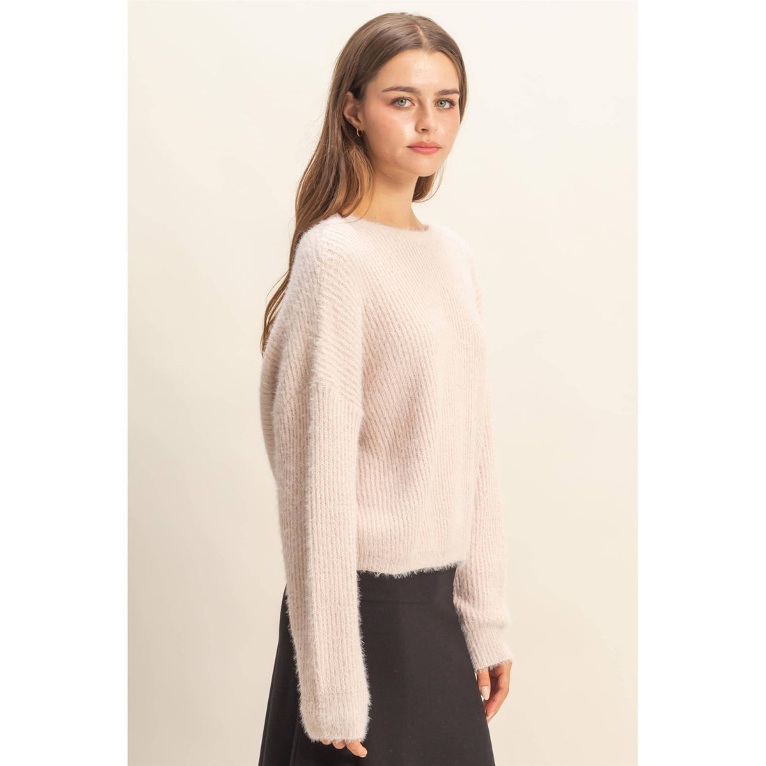 Oversized Fuzzy Sweater With Back Twist Detail