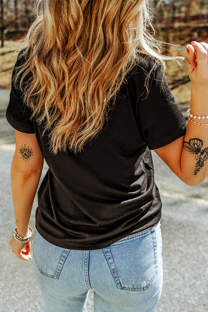 Black Sequin Crawfish Potato Lemon Corn Graphic Crewneck T Shirt