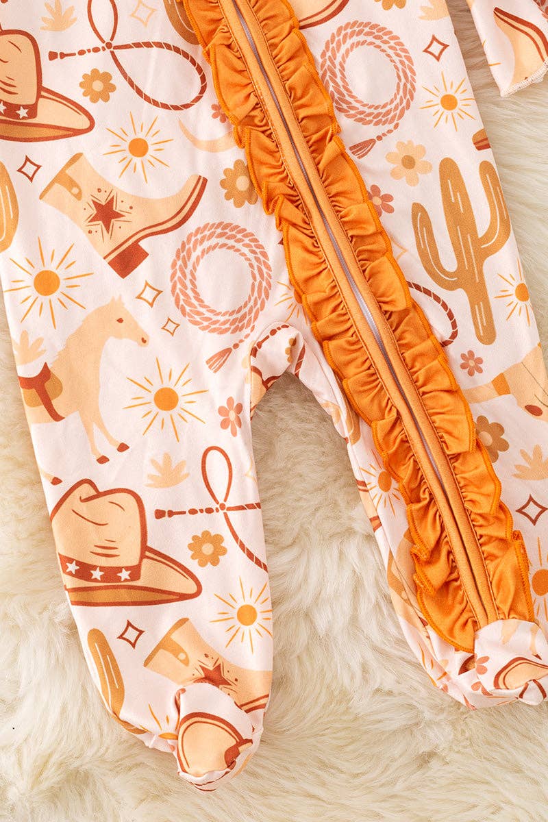 Western baby romper with bell sleeves