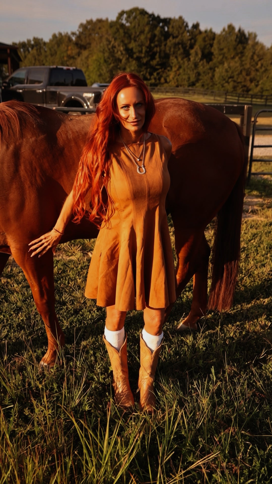Western Brown Faux Suede Fit & Flare Mini Dress by Sunday Up, featuring a stylish mini length and classic fit and flare silhouette.