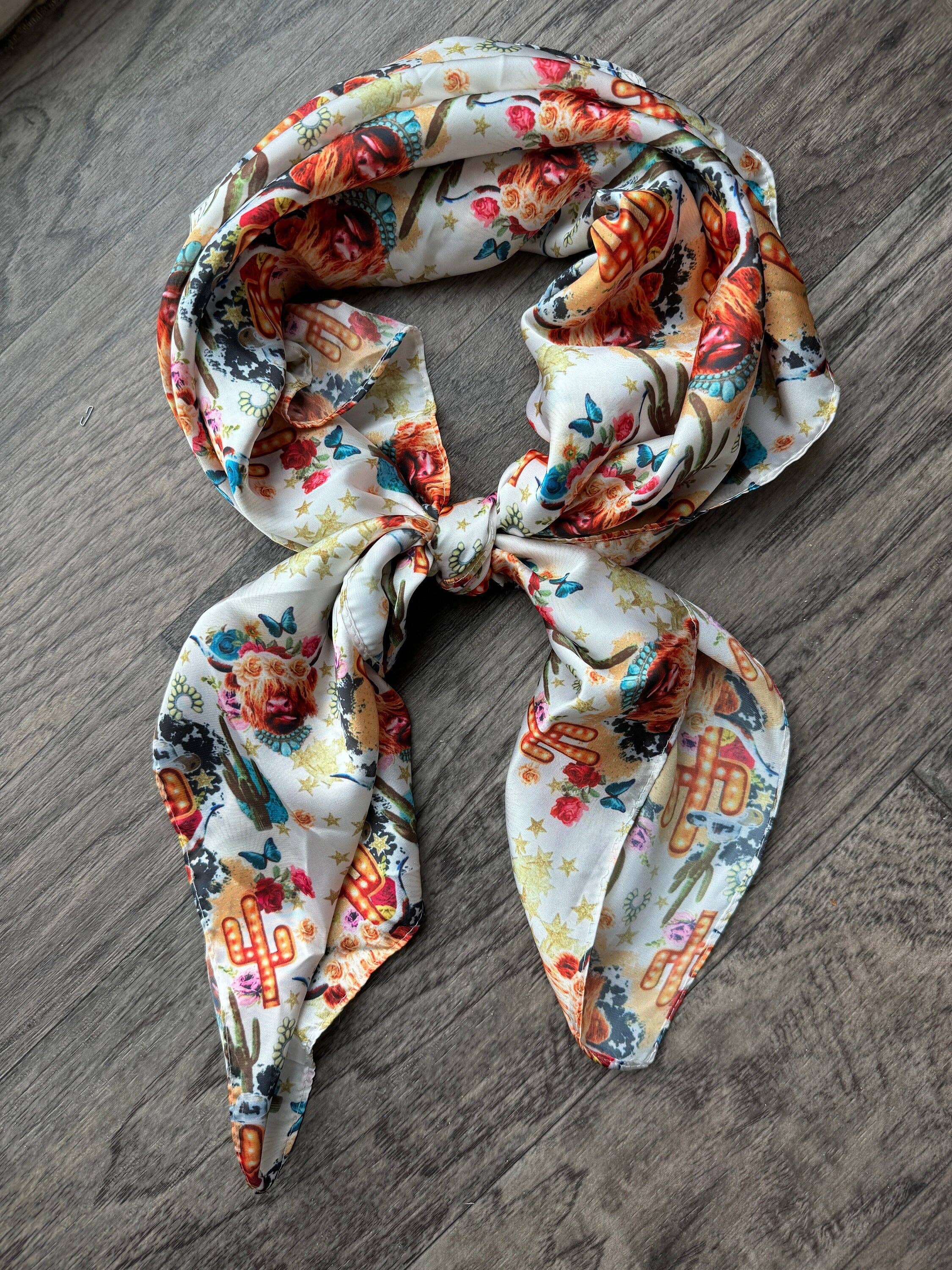 WILD RAG SCARF Boho Cactus Highland Cow