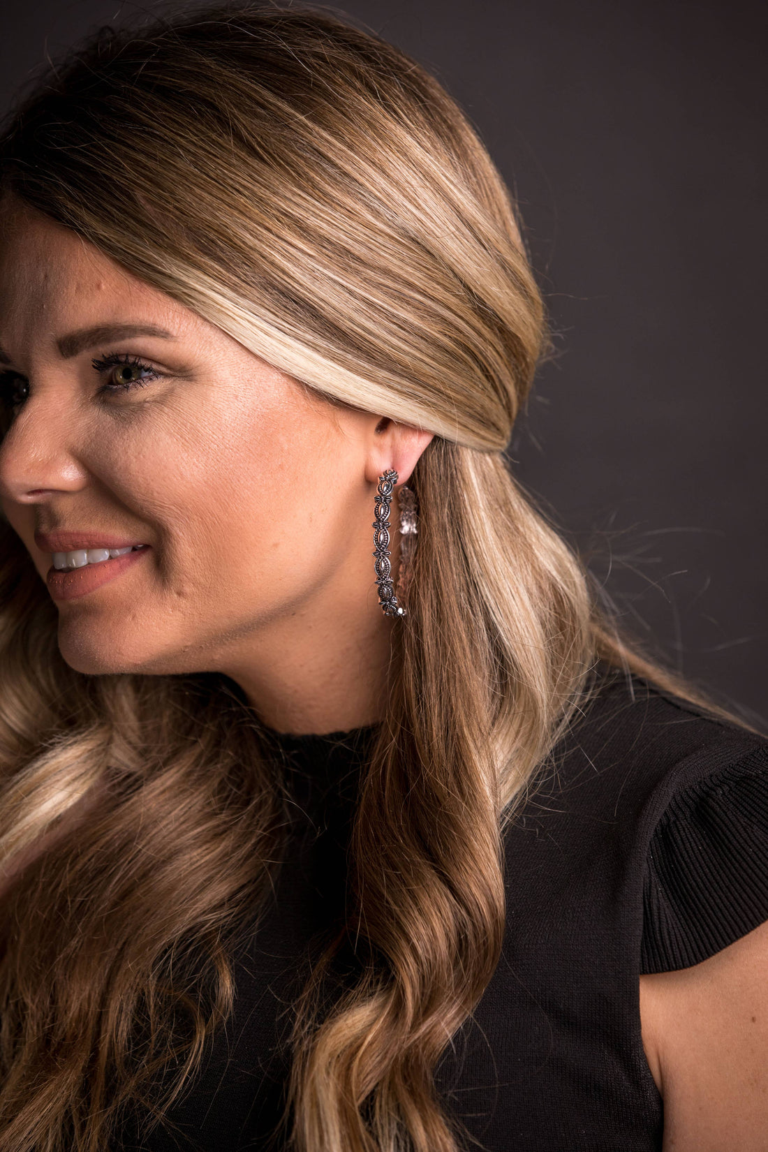 2" Burnished Silver Scalloped Hoop Earring