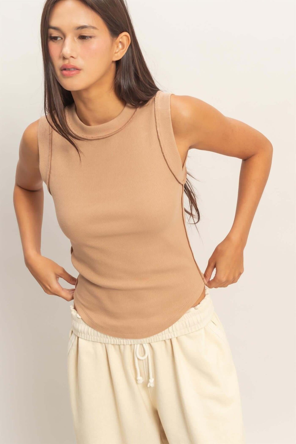 HYFVE seam detail tank top with sleeveless design and fitted silhouette, perfect for casual summer wear.