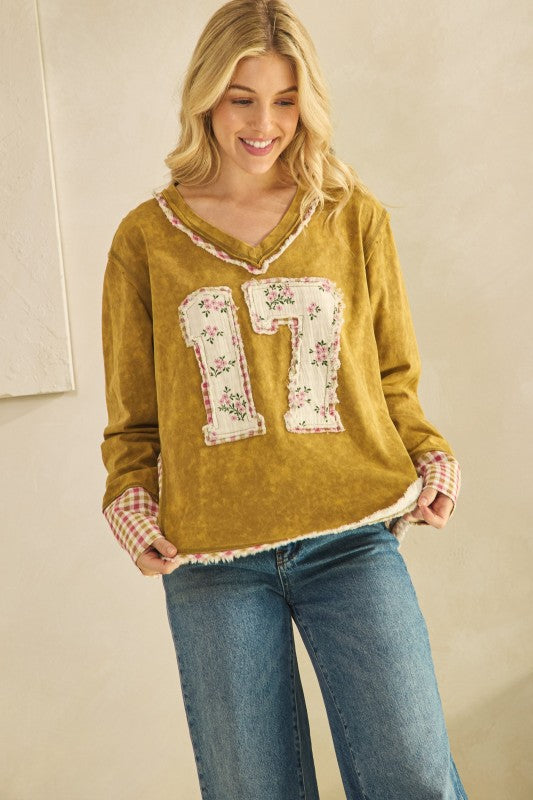 Vintage Mustard Floral Number 17 Patchwork Top
