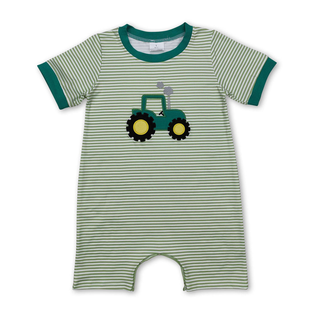 Flutter sleeves pink stripe tractor baby girl romper