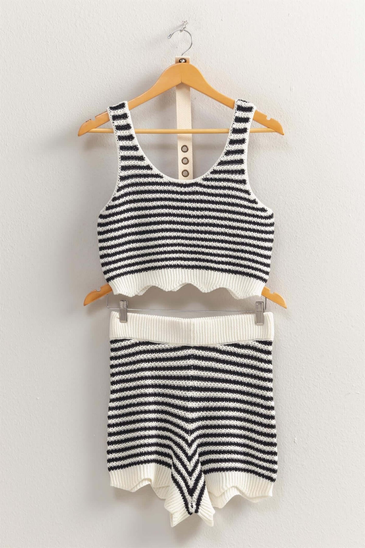 HYFVE striped sleeveless tank and shorts set, casual summer outfit with bold horizontal stripes, lightweight fabric, and comfortable fit.