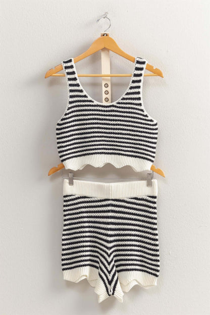 HYFVE striped sleeveless tank and shorts set, casual summer outfit with bold horizontal stripes, lightweight fabric, and comfortable fit.