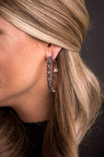 2" Burnished Silver Scalloped Hoop Earring