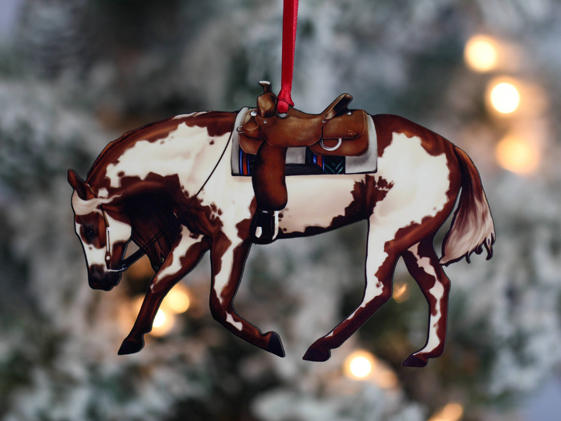 Chestnut Overo Western Riding Ranch Horse Christmas Ornament