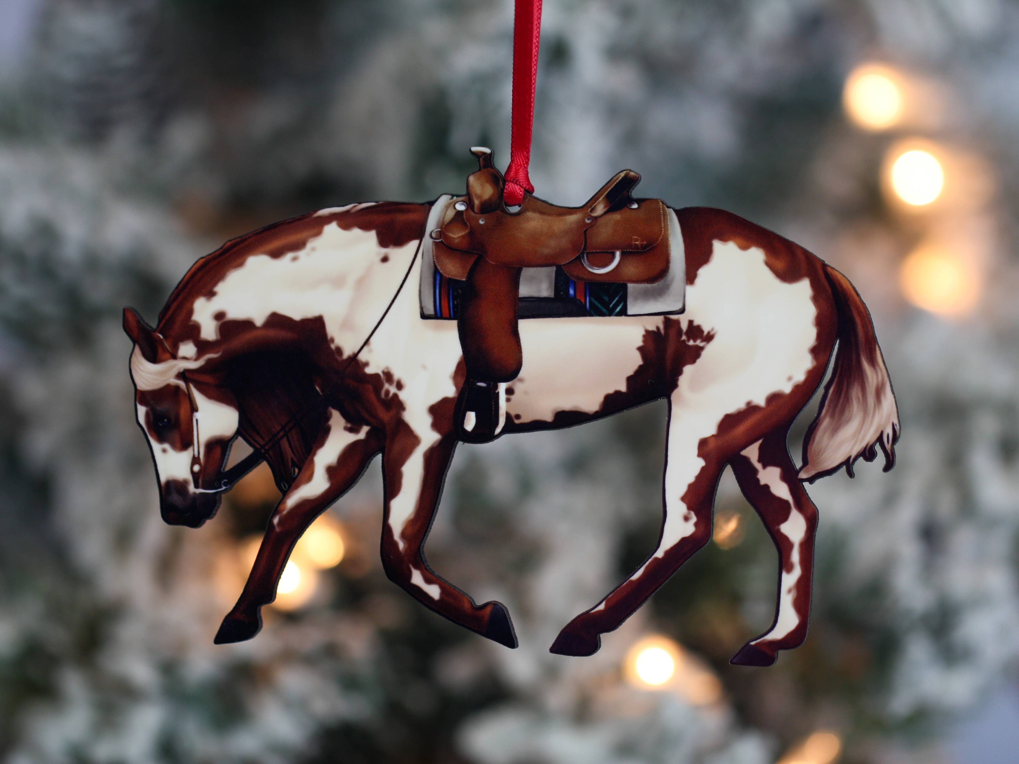 Chestnut Overo Western Riding Ranch Horse Christmas Ornament