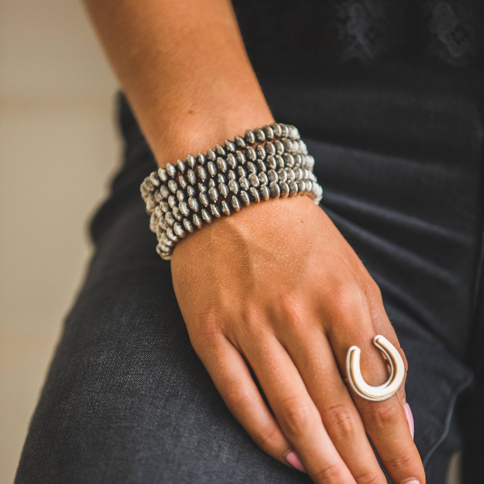 18K Two Toned Plated Adjustable Horsehoe Ring