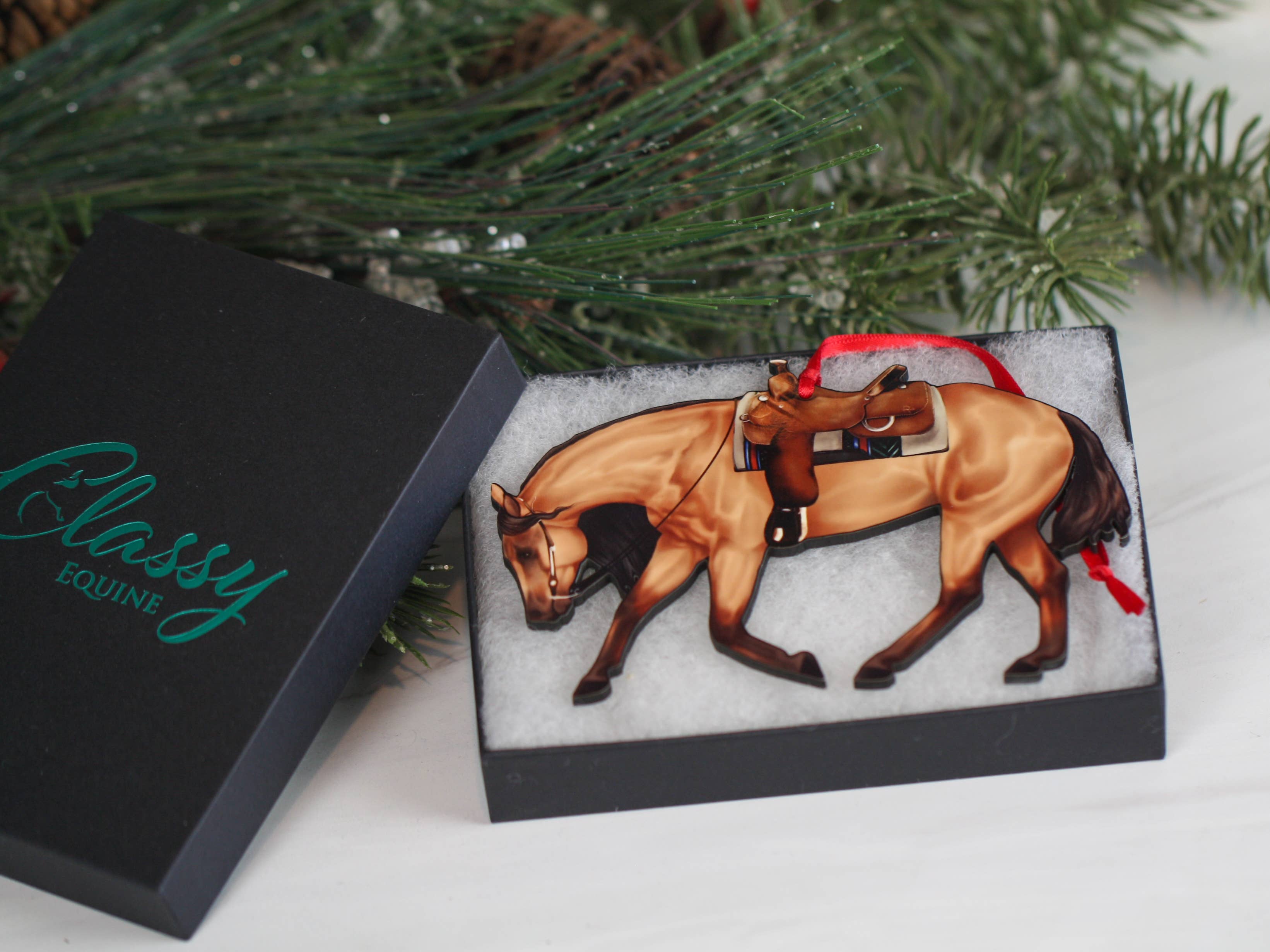 Red Dun Western Riding Ranch Horse Decor Christmas Ornament