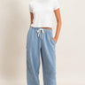 HYFVE Starstruck appliqué lounge pants in dusty blue with star design and relaxed fit, comfortable for casual wear.