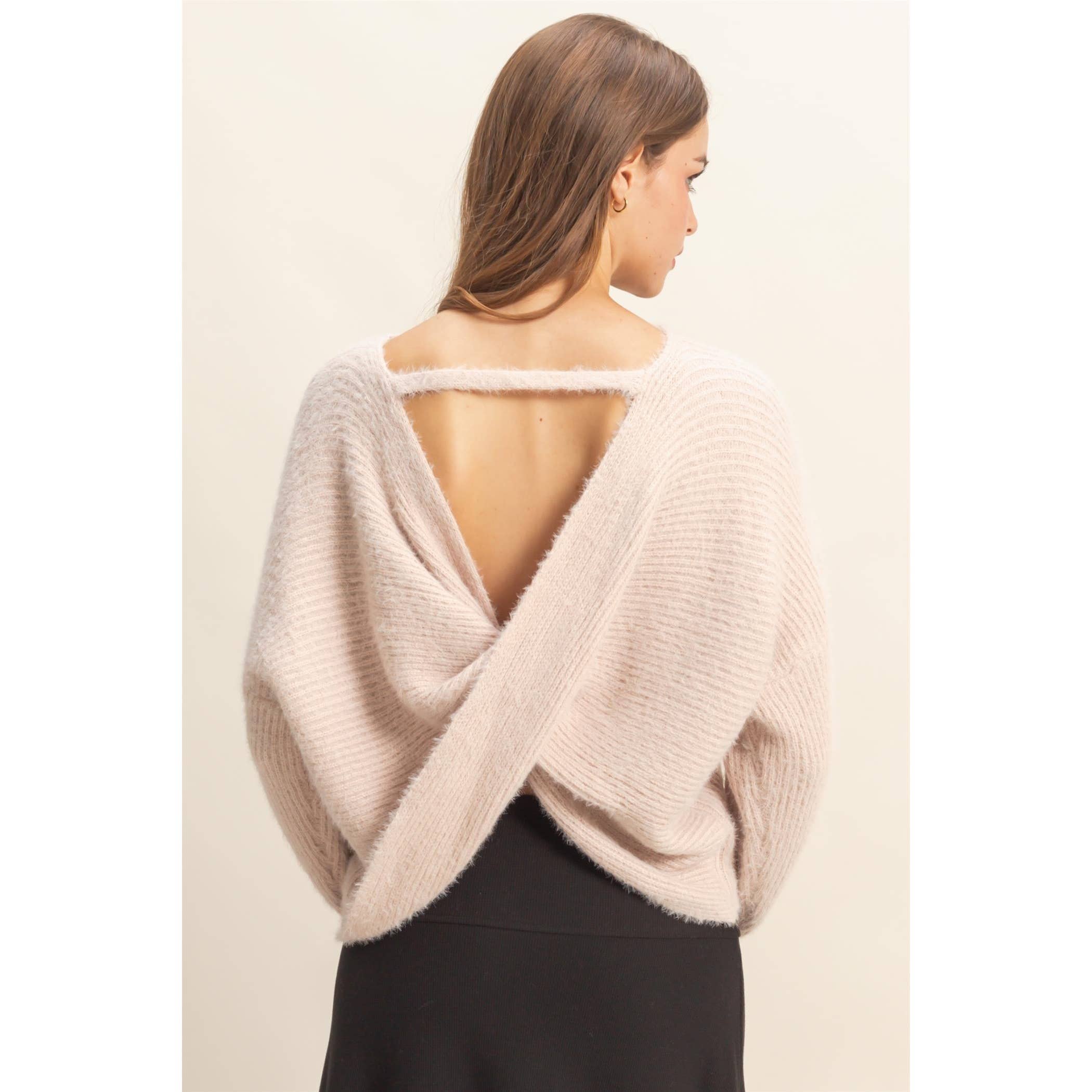 Oversized Fuzzy Sweater With Back Twist Detail