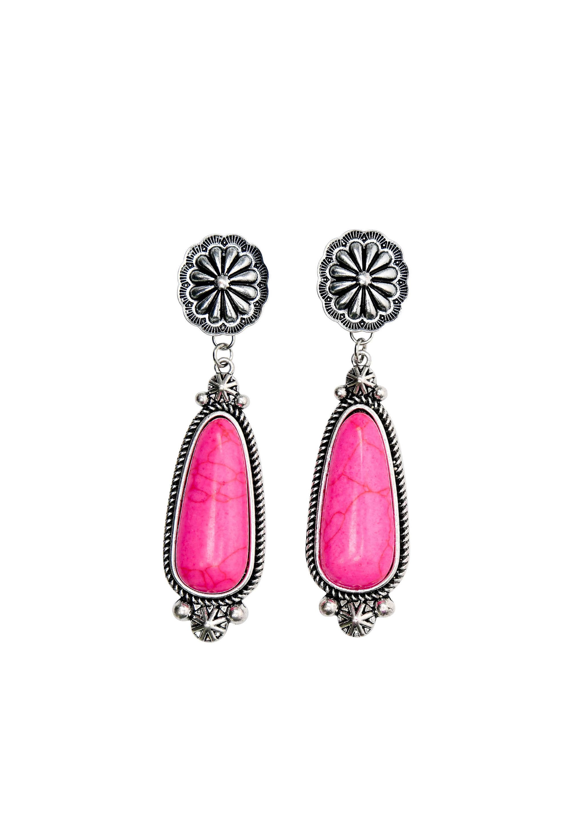 Pink Statement Earring on Silver Concho Post
