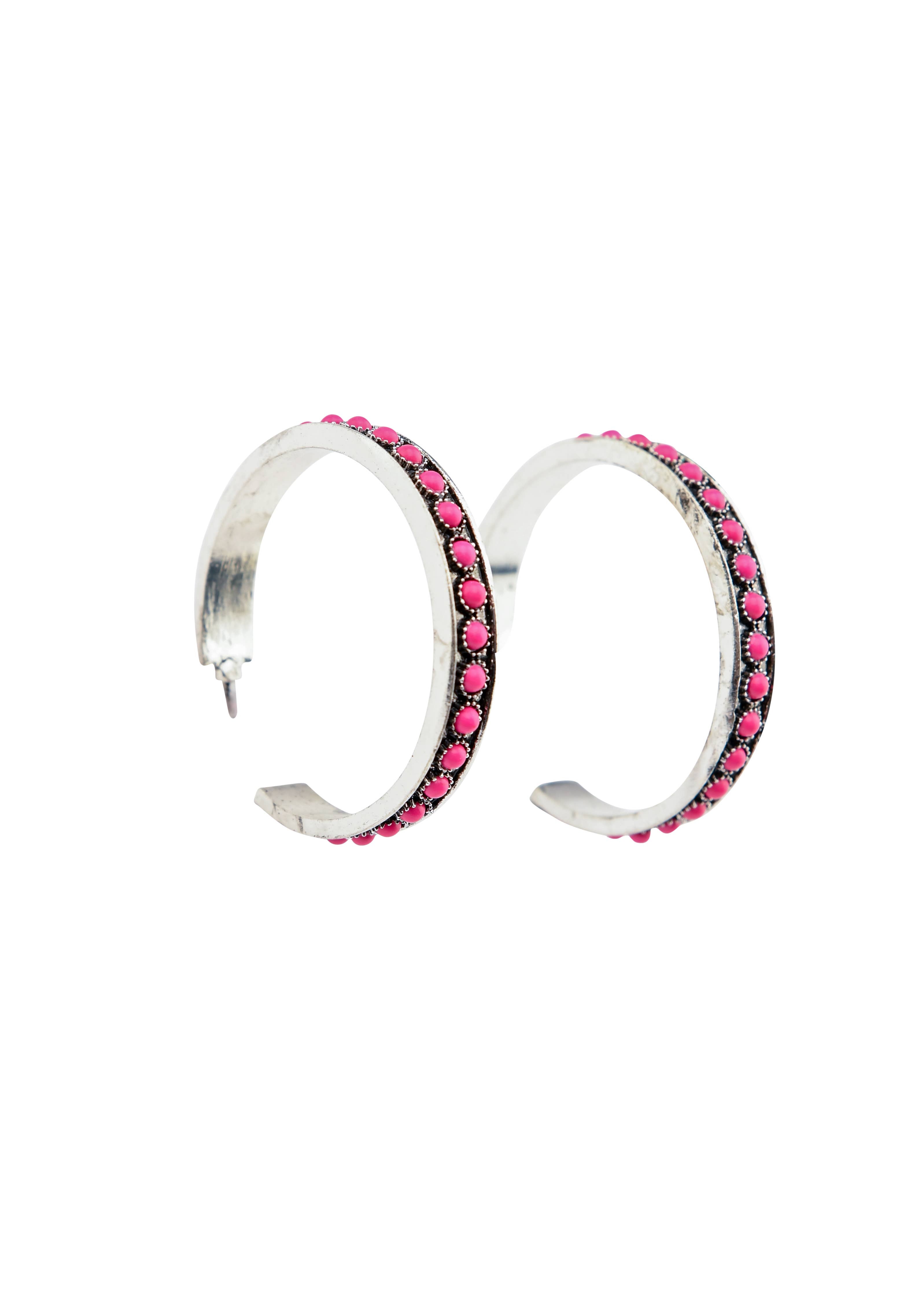 Burnished Silver and Pink Hoop Earring