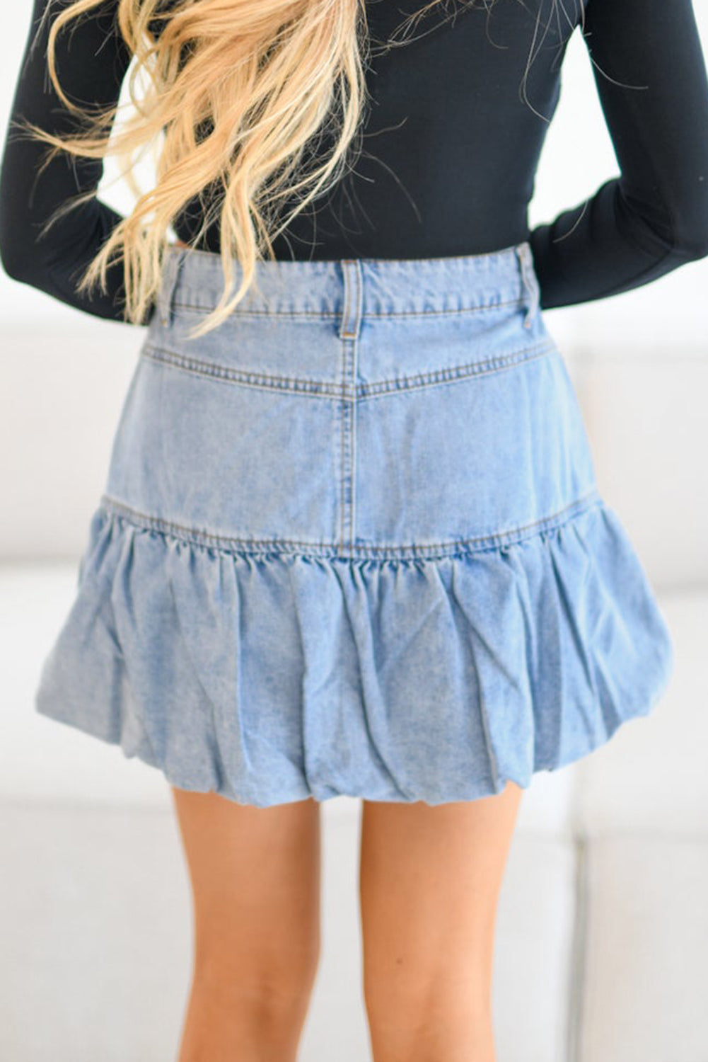 Myosotis Bubble Hem Denim Mini Skirt