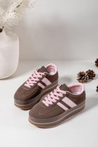 Brown No Doubt Shoes lace-up chunky platform sneakers with side details and thick soles, stylish and comfortable for everyday wear.
