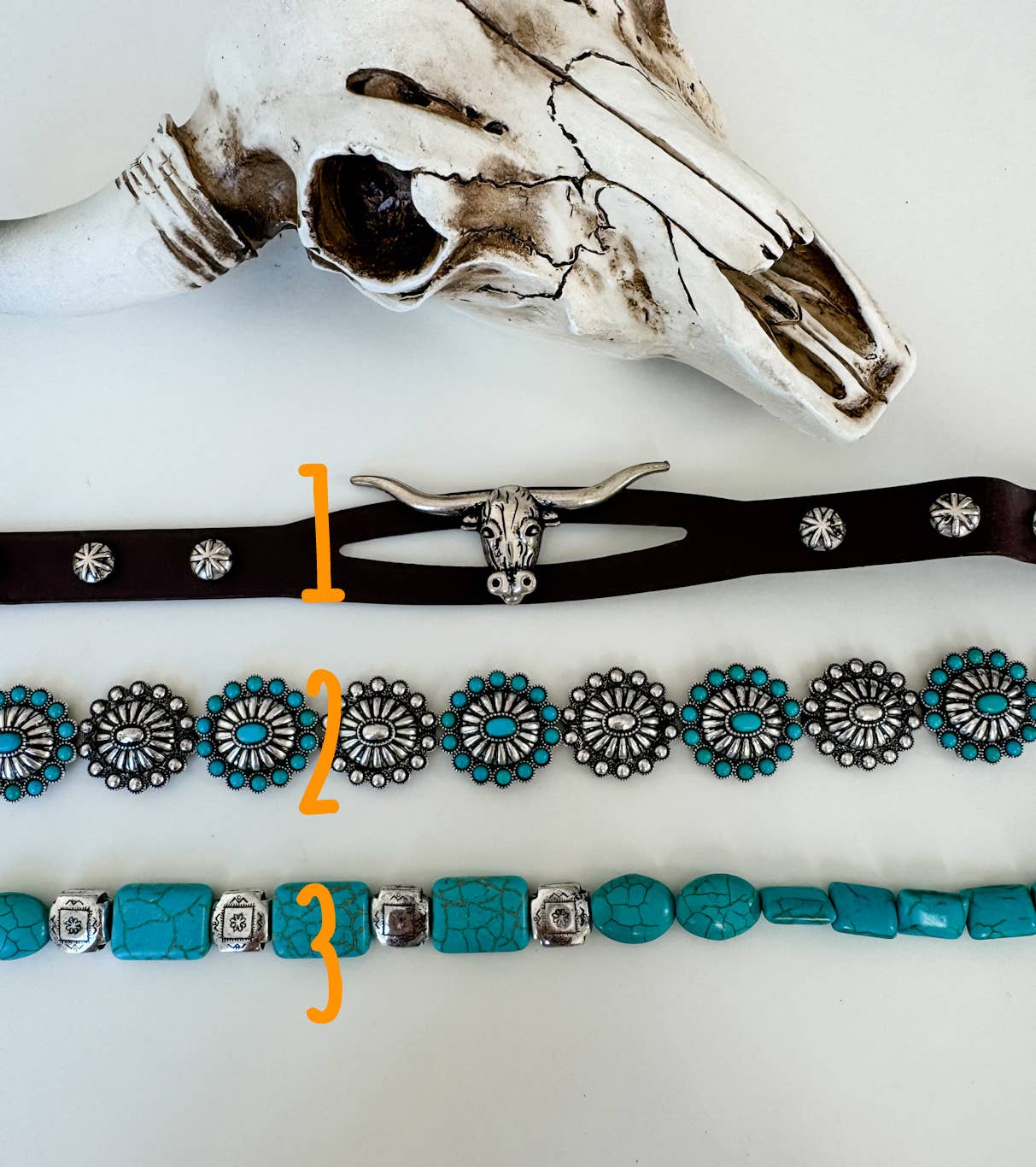 Western Hat Band - Concho, stone, longhorn steer