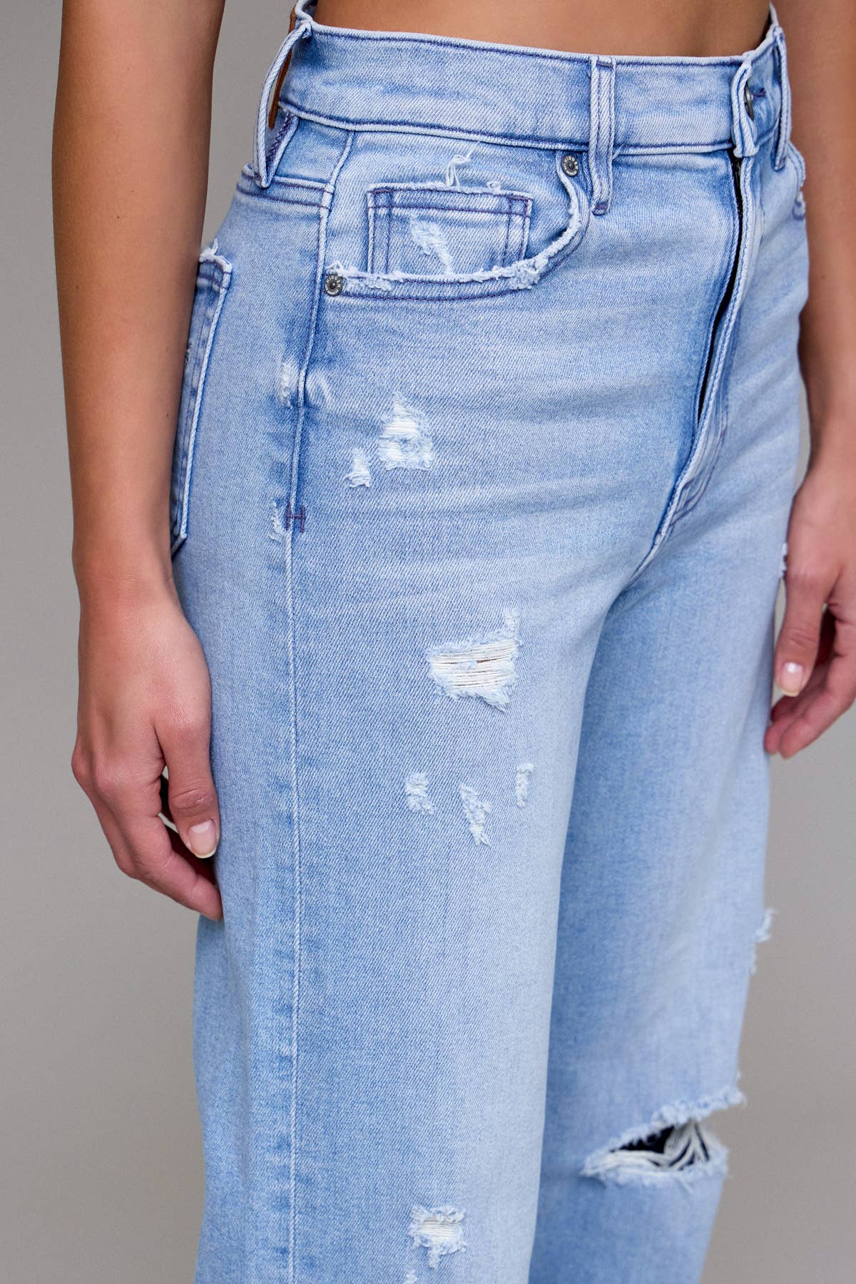 Light Wash Distressed 33" Inseam Dad Jean