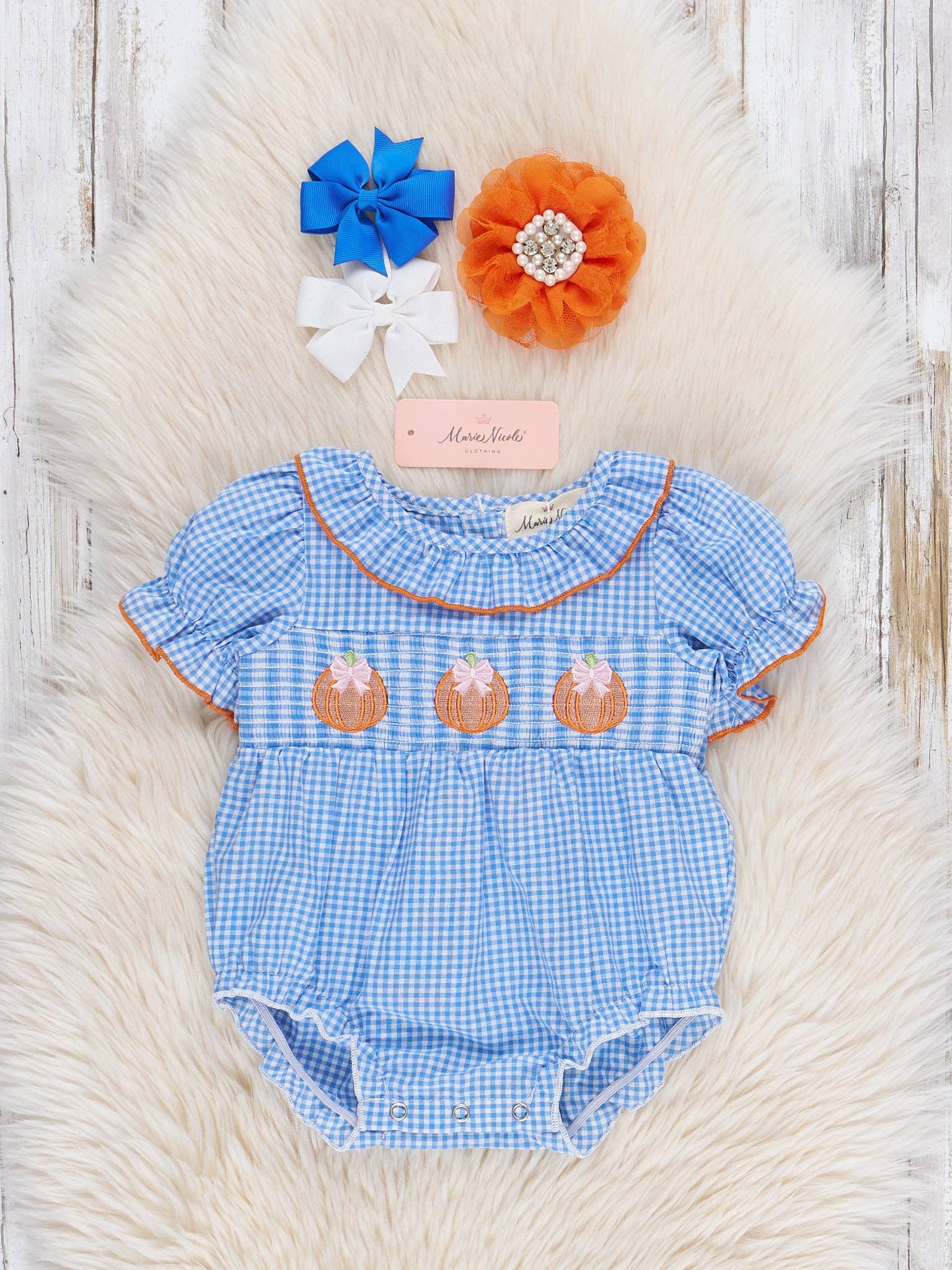 Pumpkin Posh Cutie Embroidered Smocked Bubble